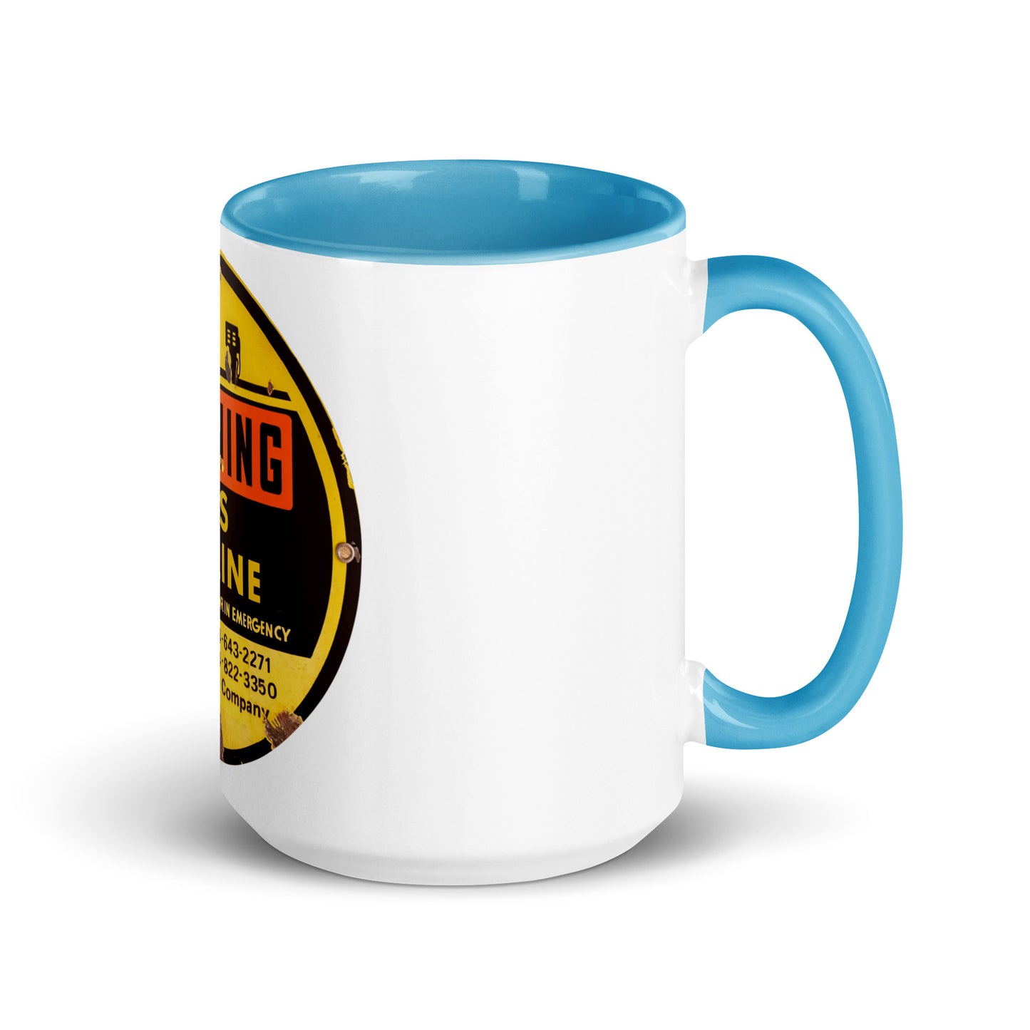 Retro Gas Warning Sign Tin Mug with Color Inside