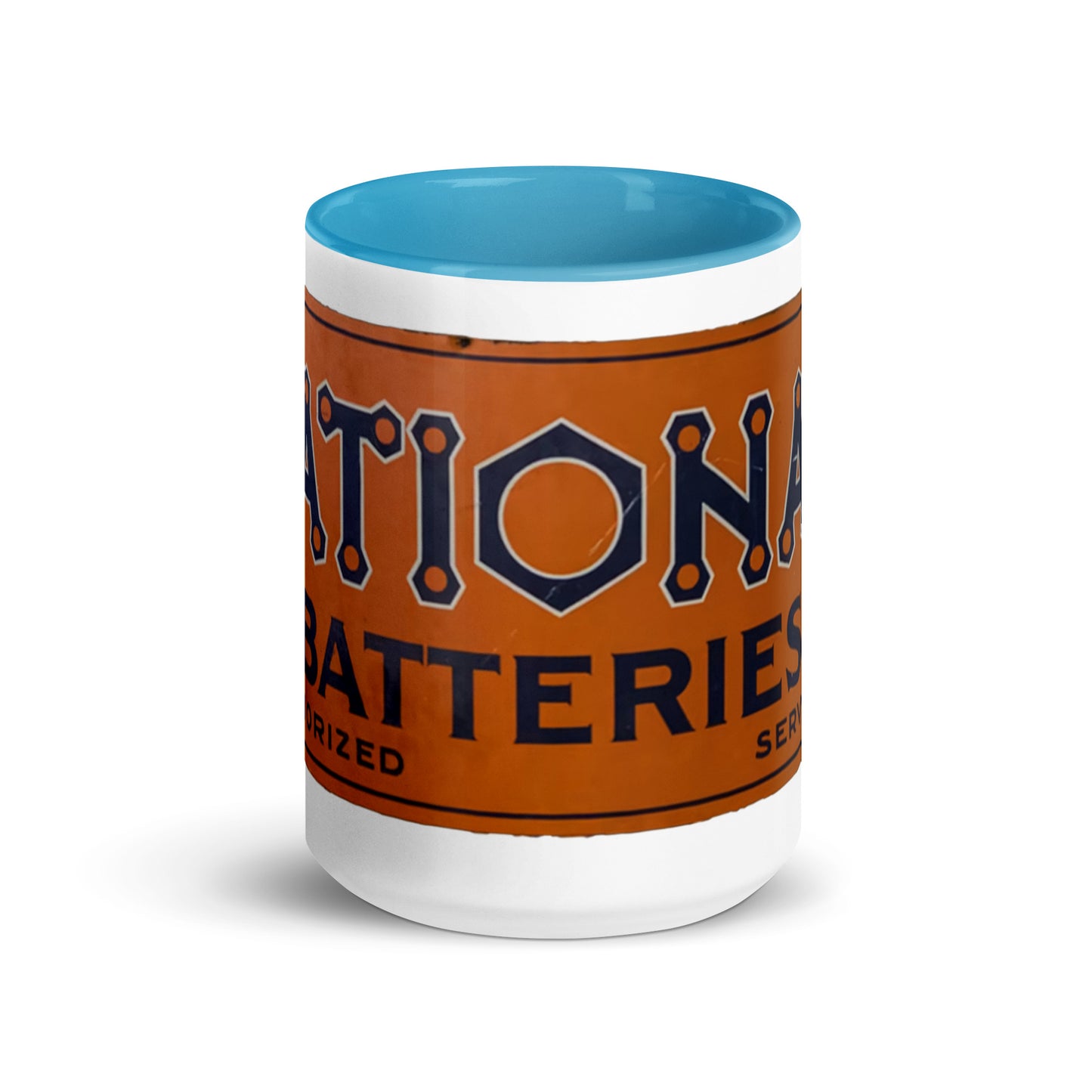 Retro National Battery Sign Patina Style Mug with Color Inside