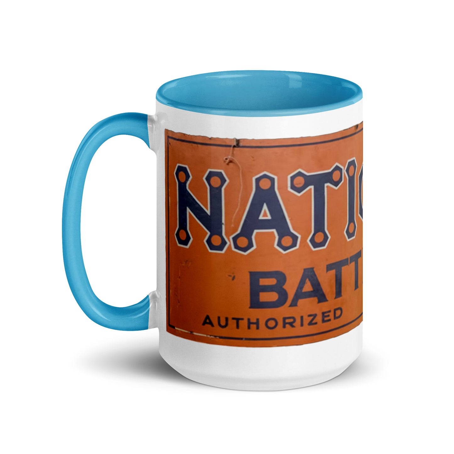 Retro National Battery Sign Patina Style Mug with Color Inside
