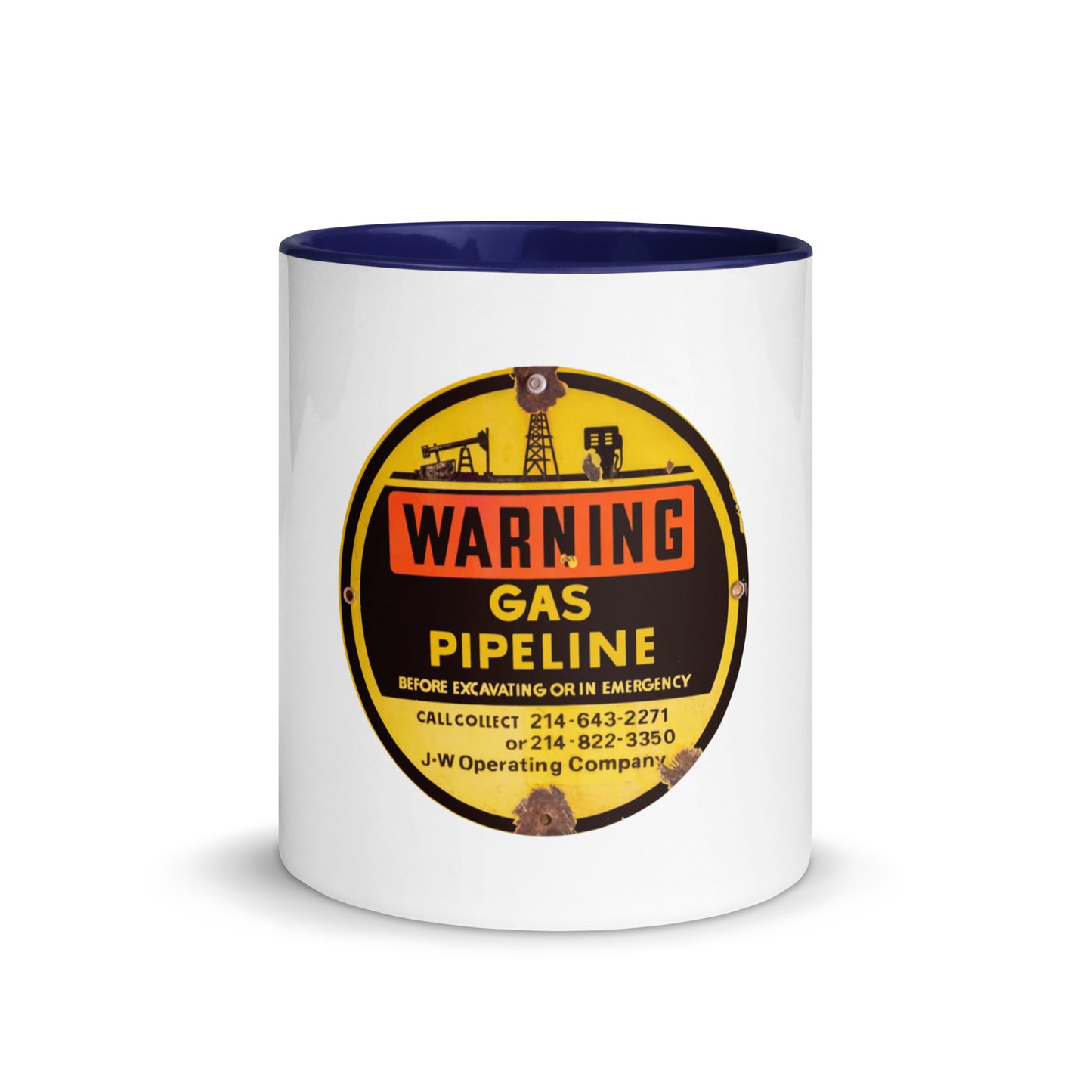 Retro Gas Warning Sign Tin Mug with Color Inside