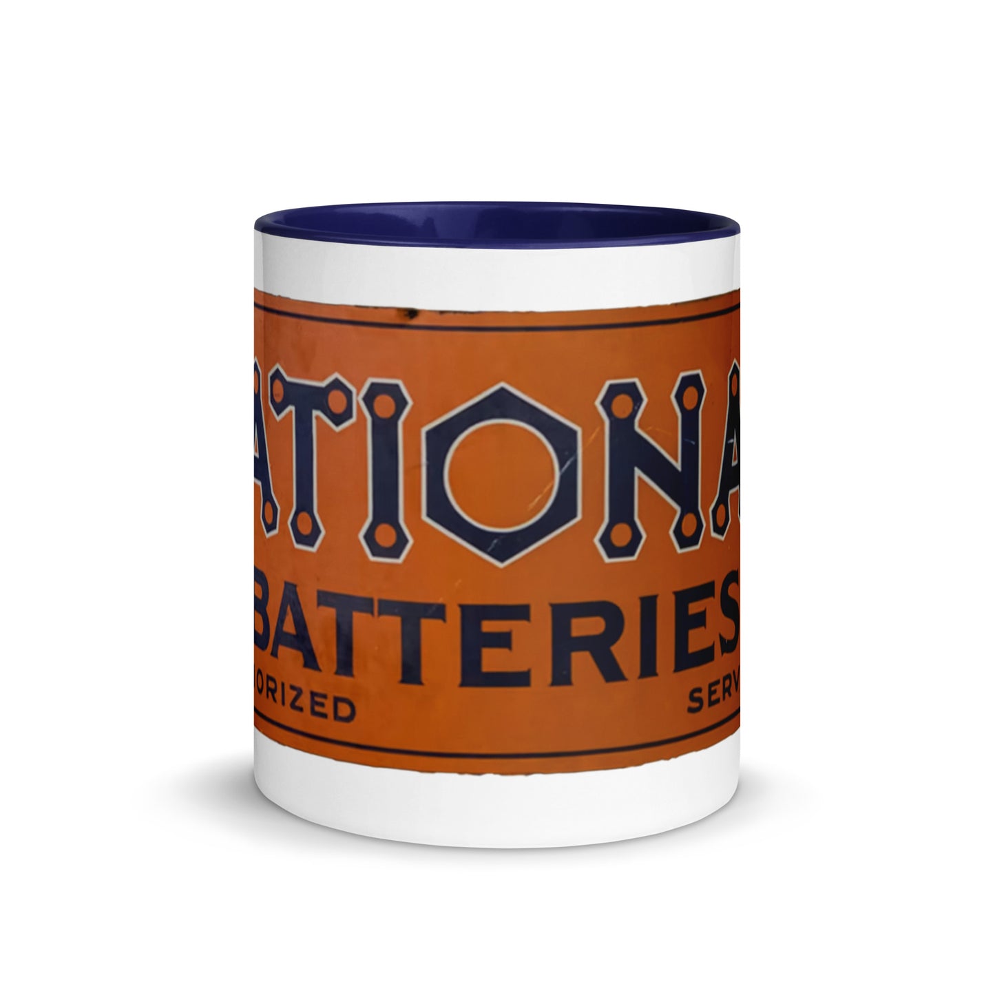Retro National Battery Sign Patina Style Mug with Color Inside