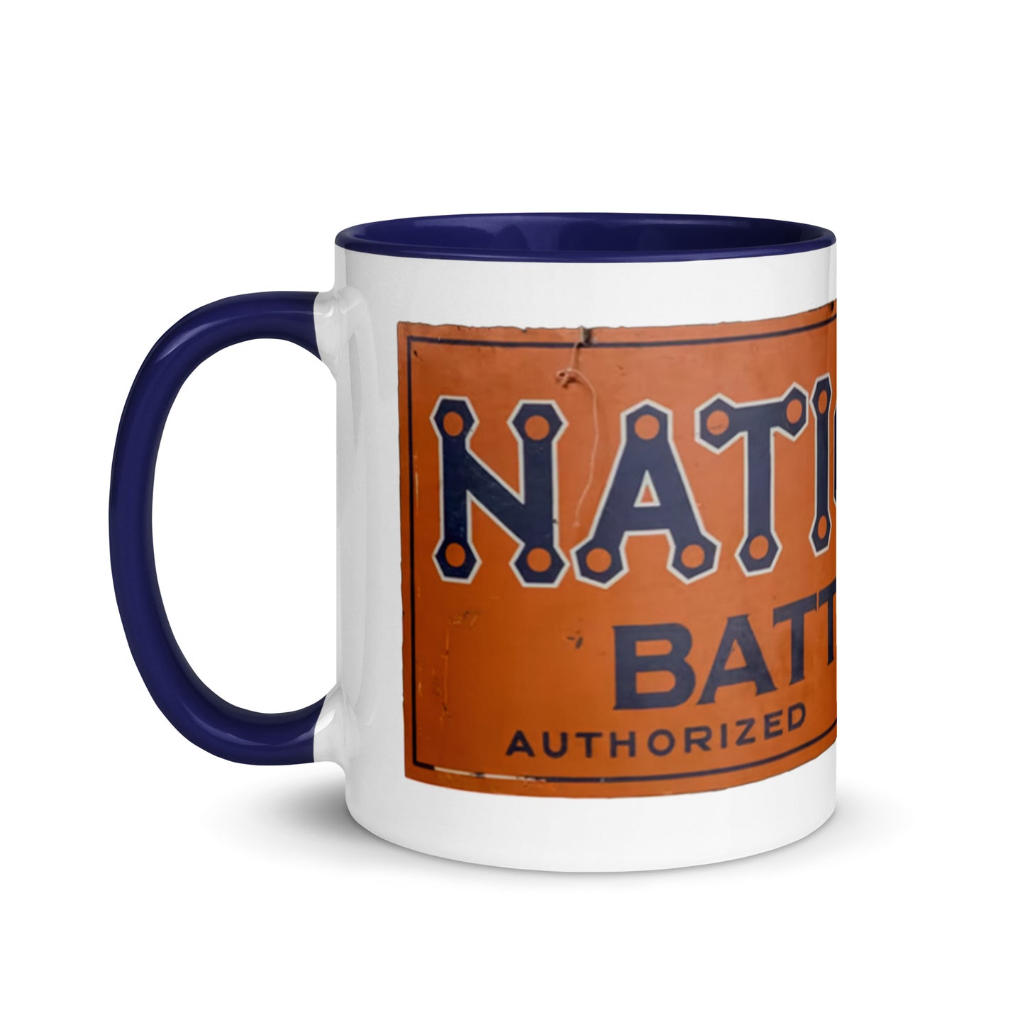 Retro National Battery Sign Patina Style Mug with Color Inside