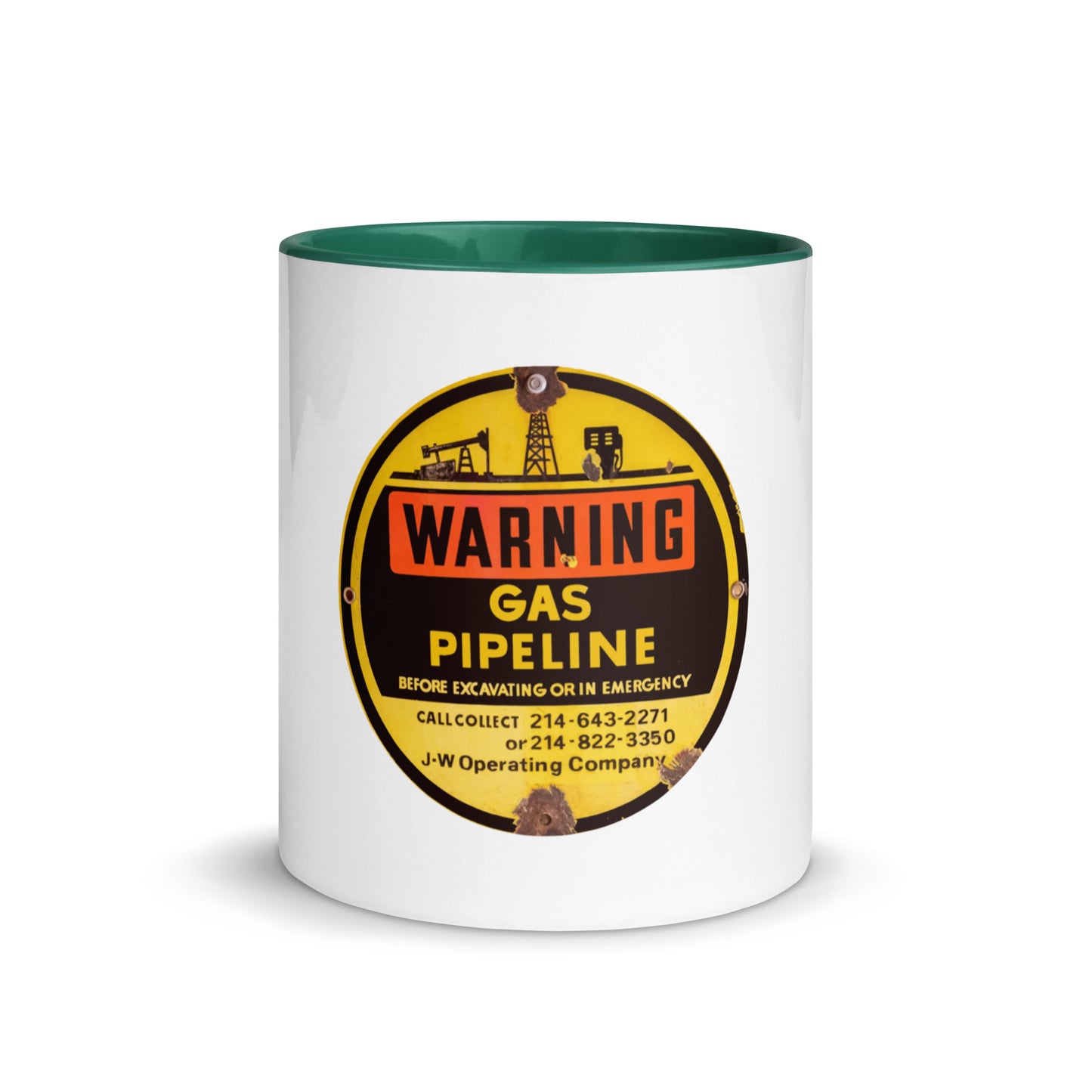 Retro Gas Warning Sign Tin Mug with Color Inside