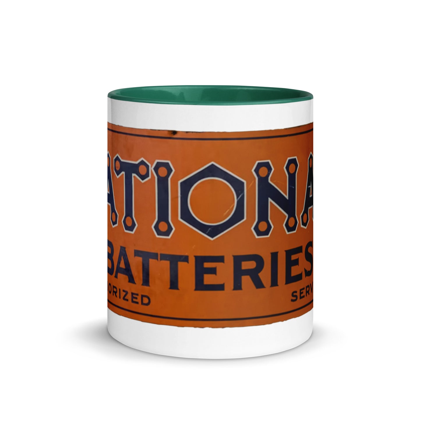 Retro National Battery Sign Patina Style Mug with Color Inside