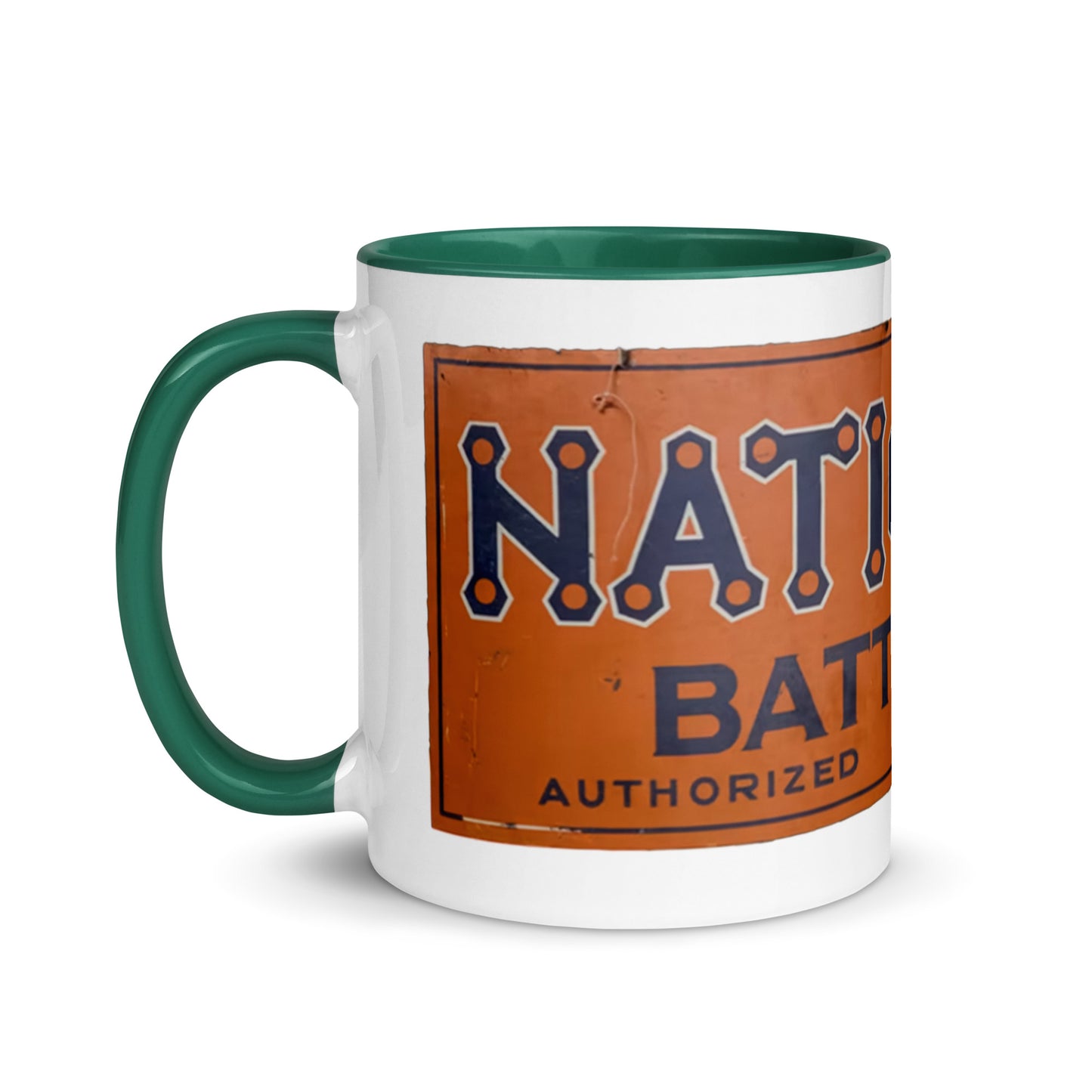 Retro National Battery Sign Patina Style Mug with Color Inside