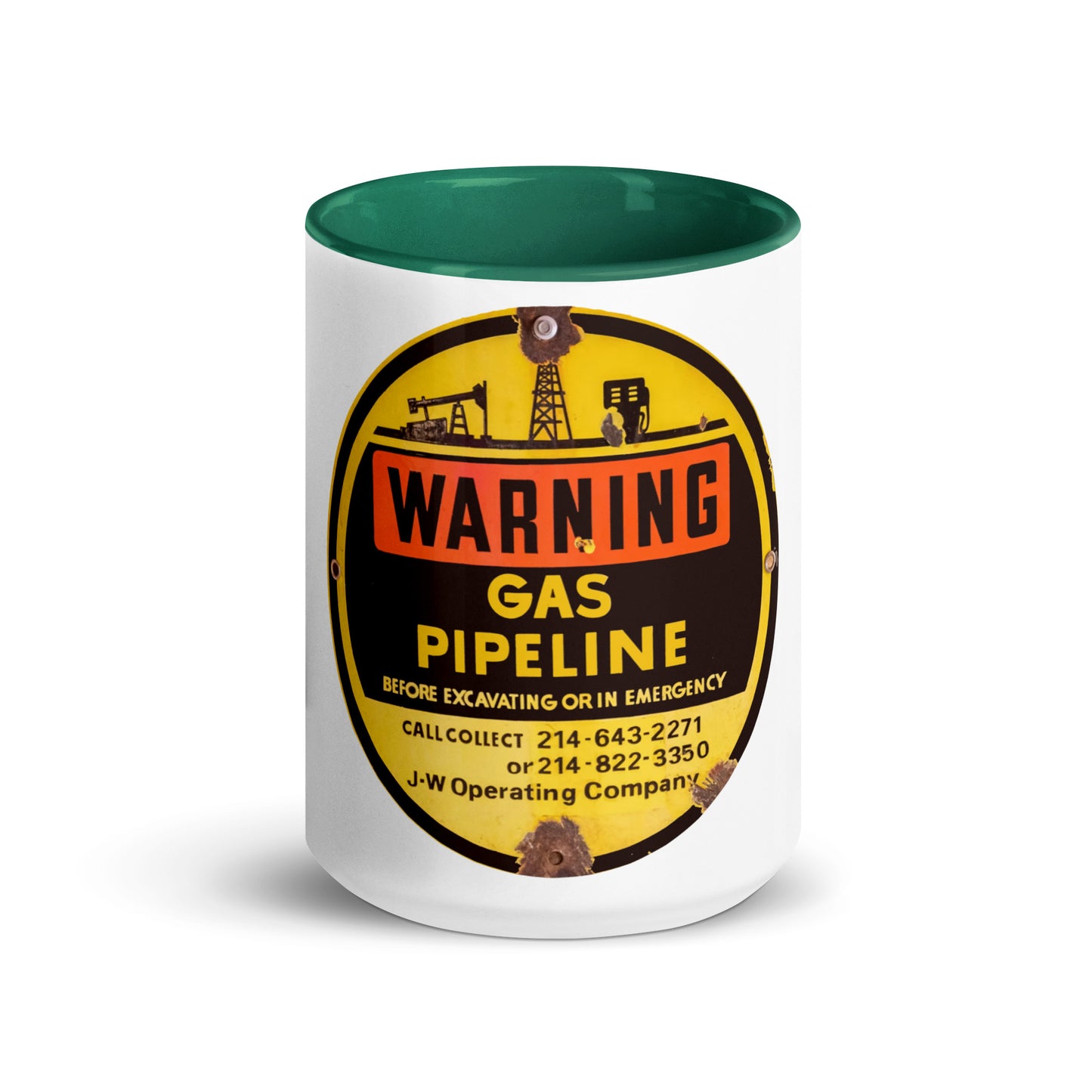 Retro Gas Warning Sign Tin Mug with Color Inside