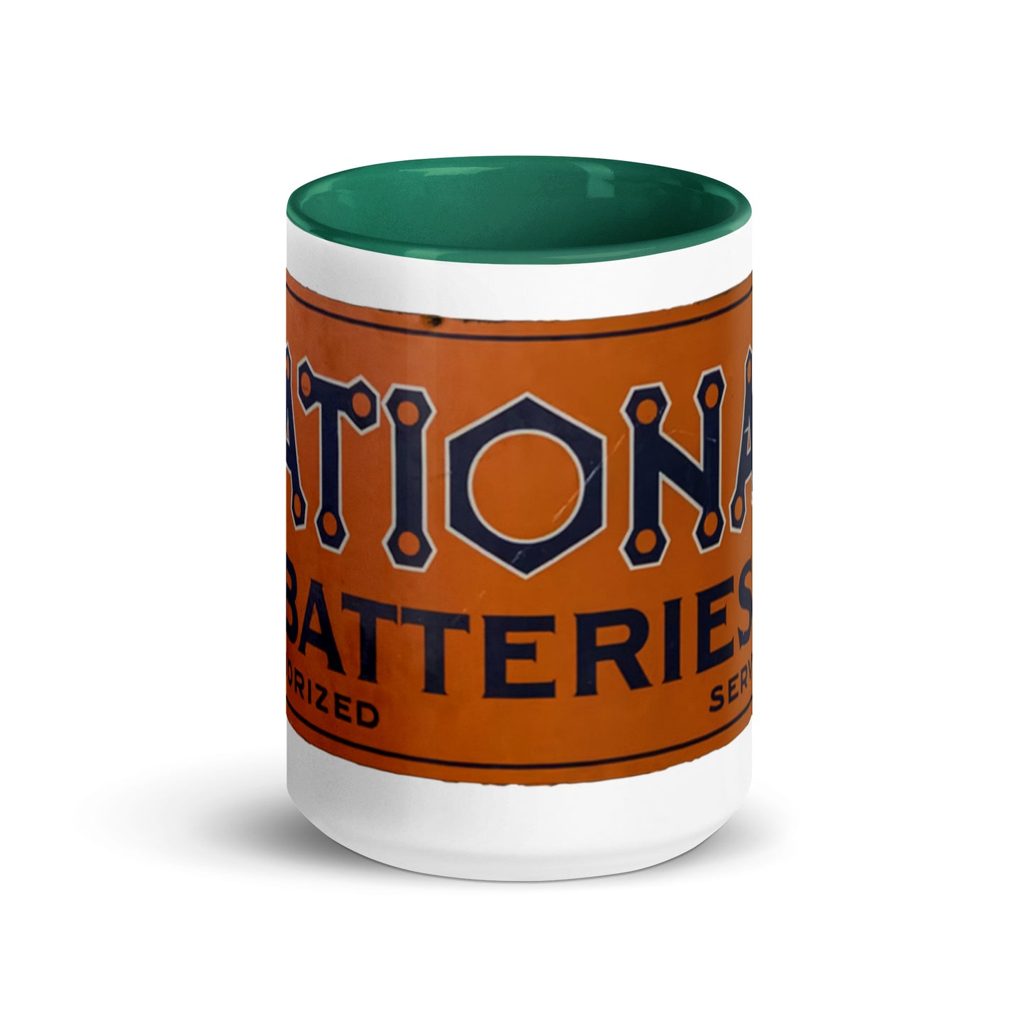 Retro National Battery Sign Patina Style Mug with Color Inside