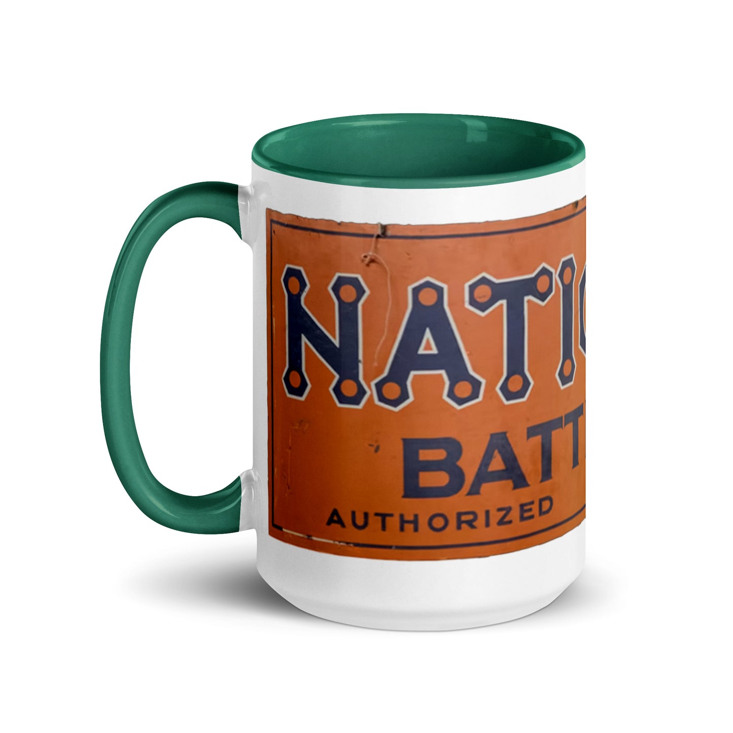 Retro National Battery Sign Patina Style Mug with Color Inside