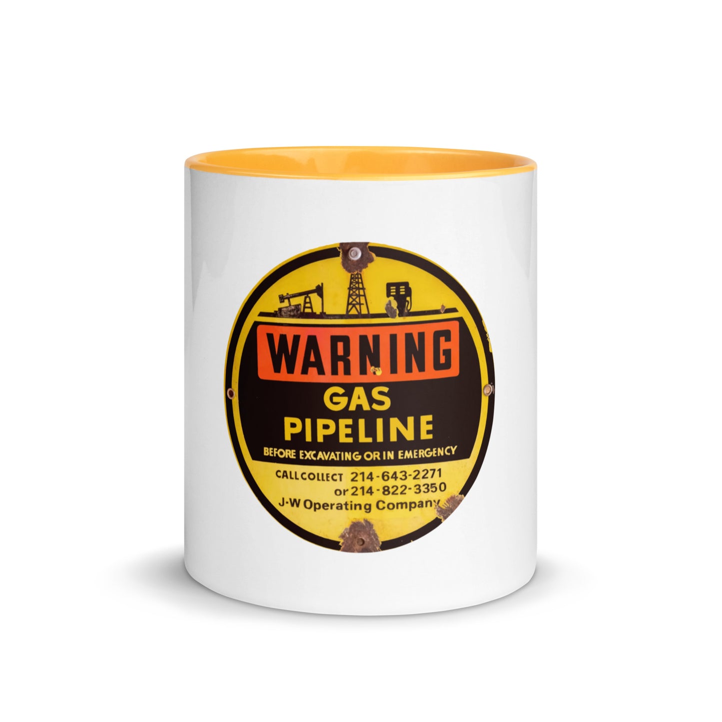 Retro Gas Warning Sign Tin Mug with Color Inside