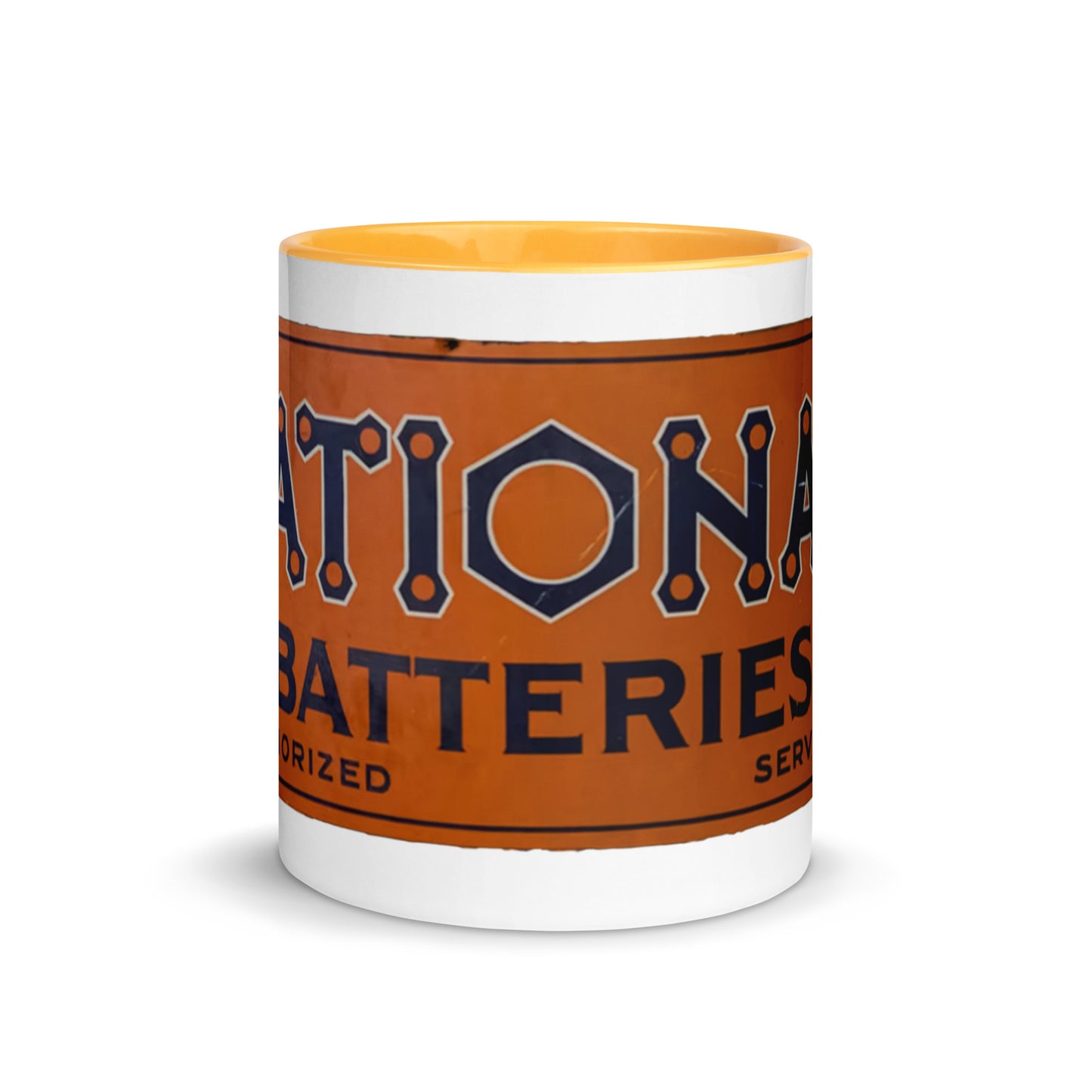 Retro National Battery Sign Patina Style Mug with Color Inside