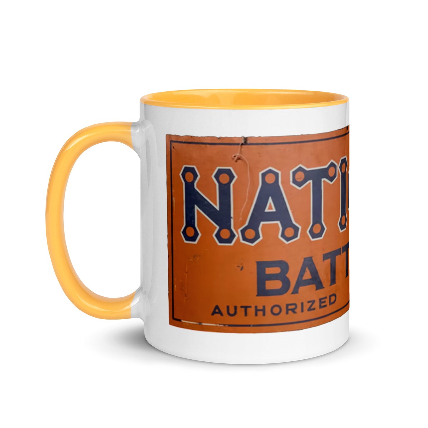 Retro National Battery Sign Patina Style Mug with Color Inside