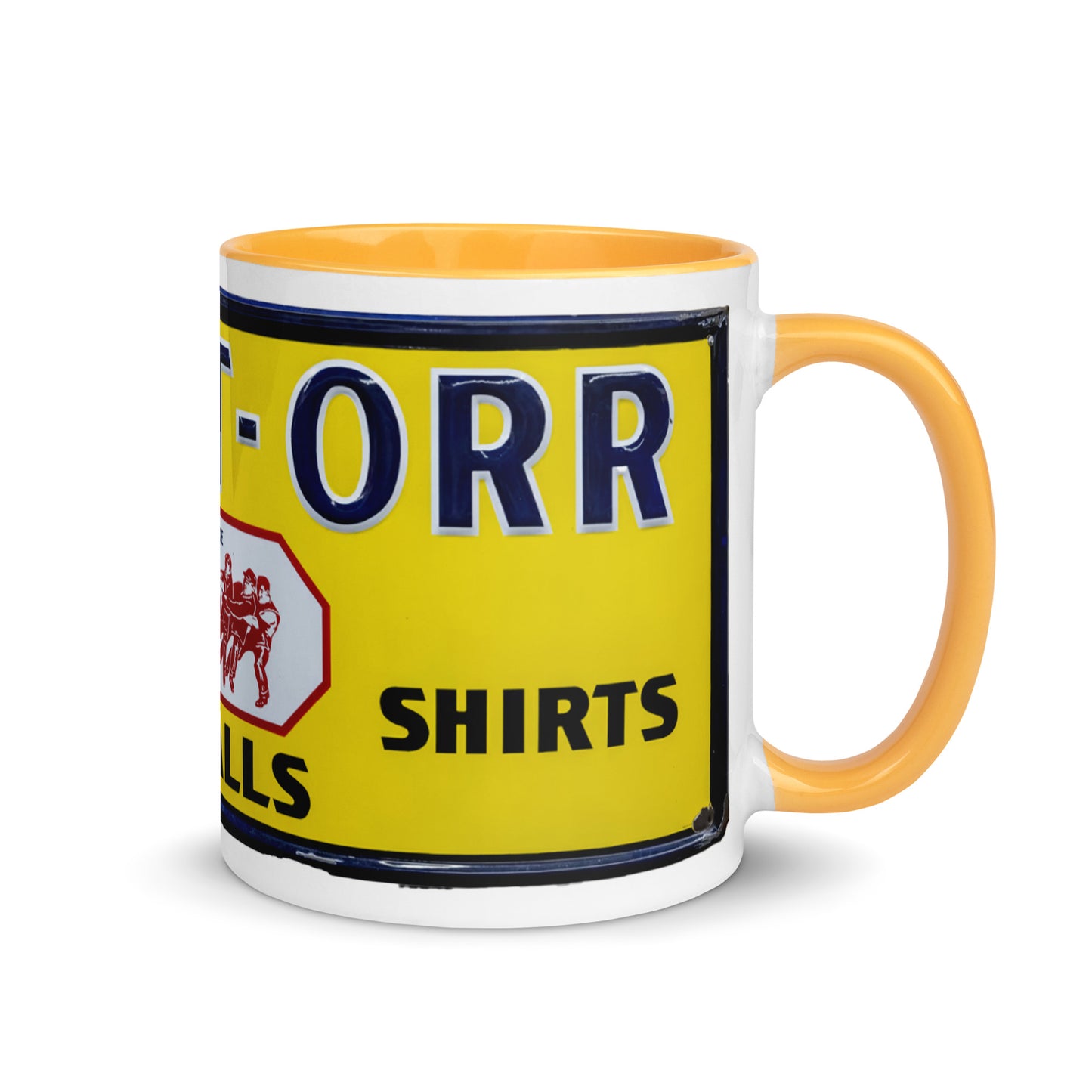 Vintage Mechanic Overalls Porcelain Sign Mug with Color Inside