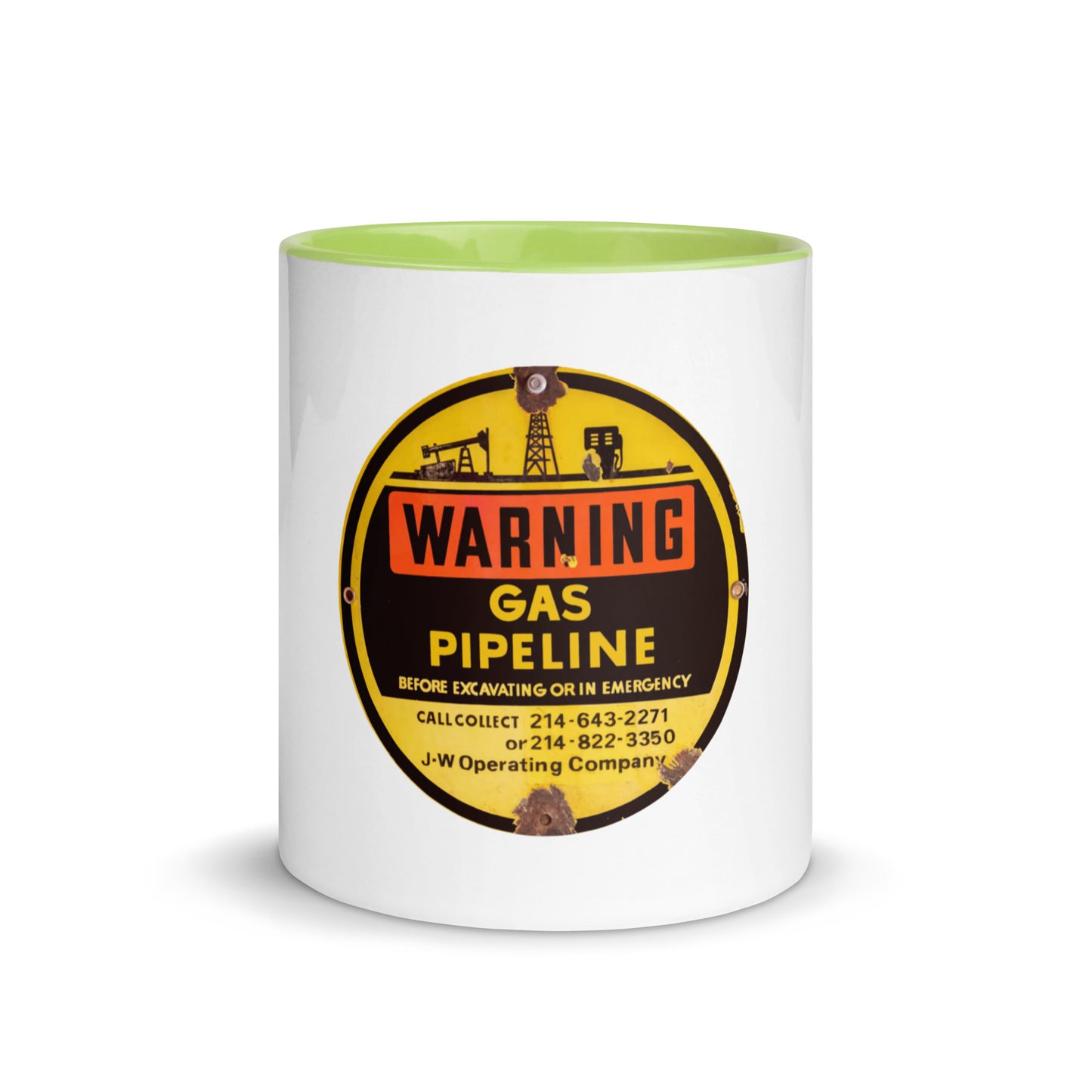 Retro Gas Warning Sign Tin Mug with Color Inside