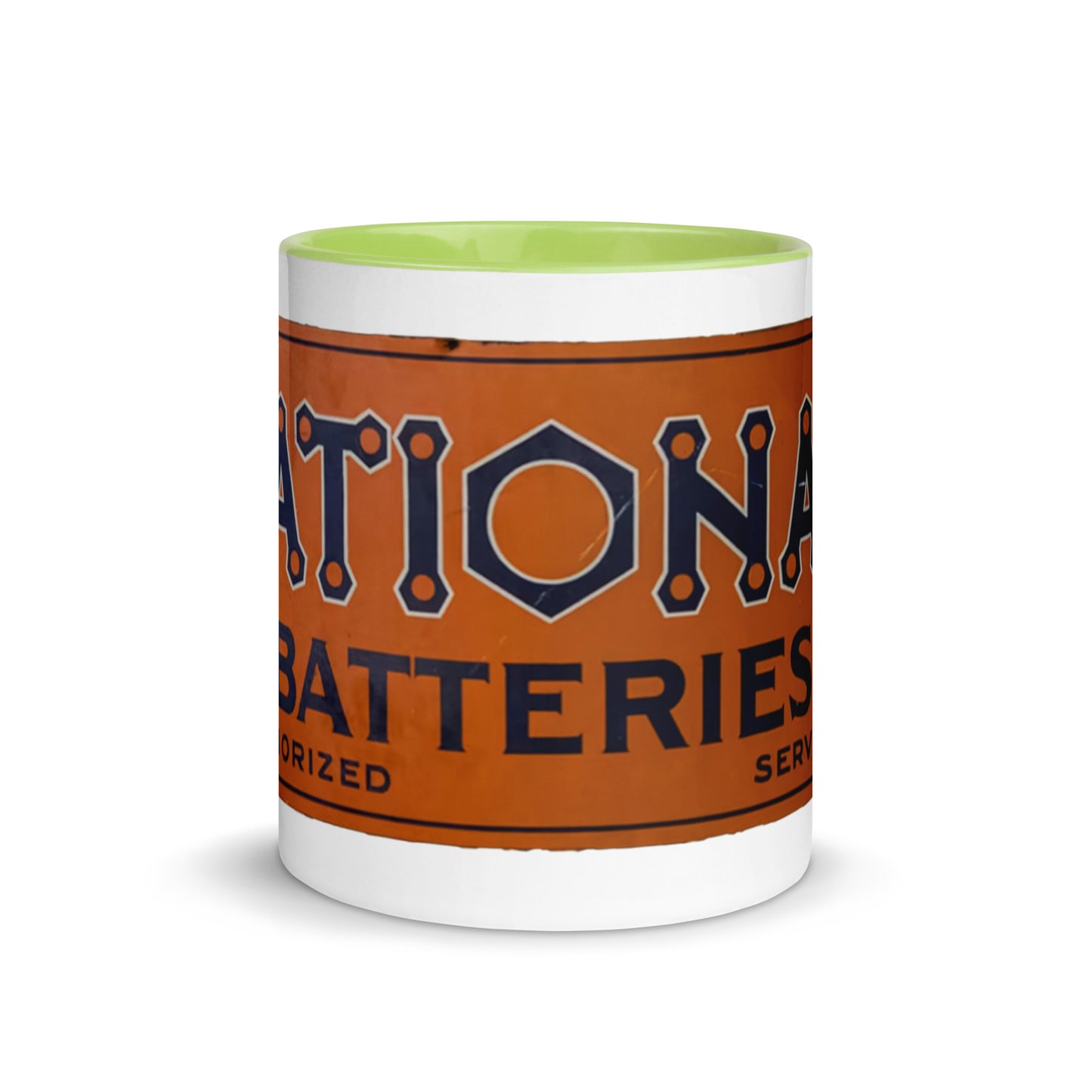 Retro National Battery Sign Patina Style Mug with Color Inside