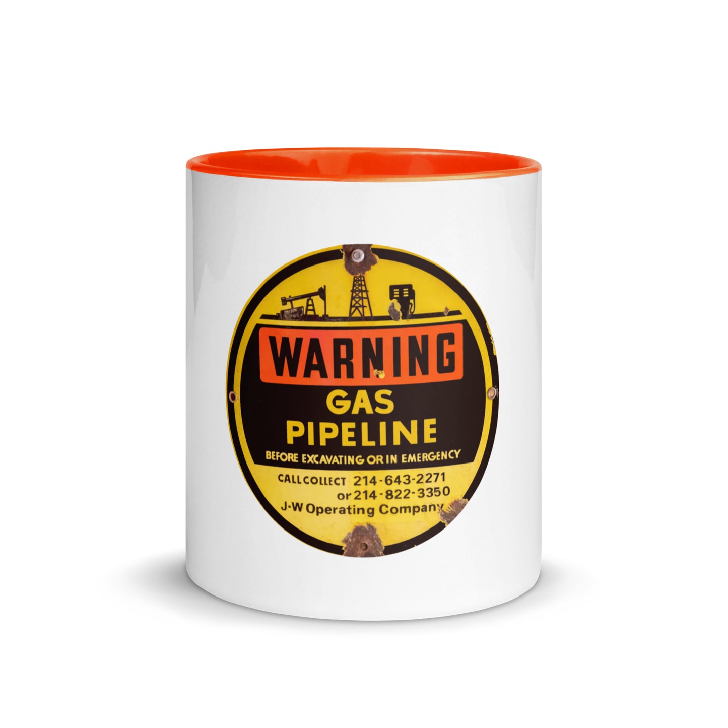 Retro Gas Warning Sign Tin Mug with Color Inside