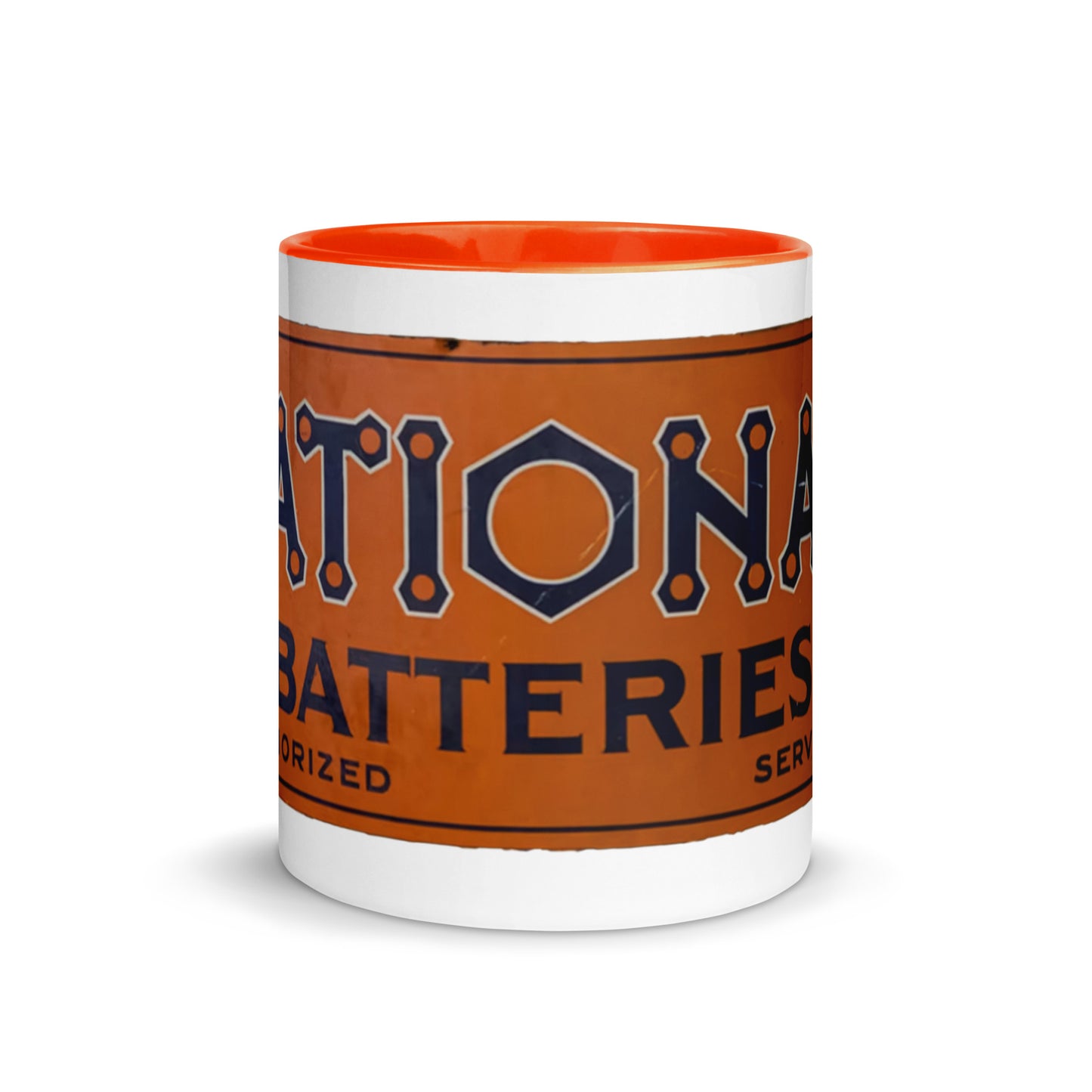Retro National Battery Sign Patina Style Mug with Color Inside