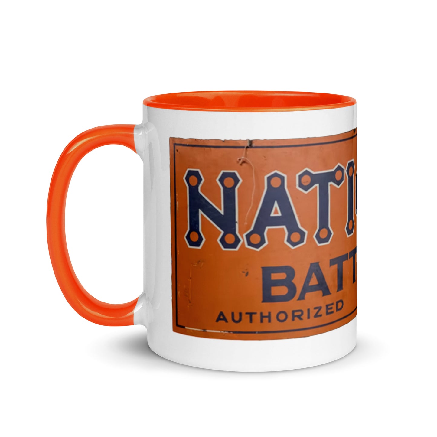 Retro National Battery Sign Patina Style Mug with Color Inside