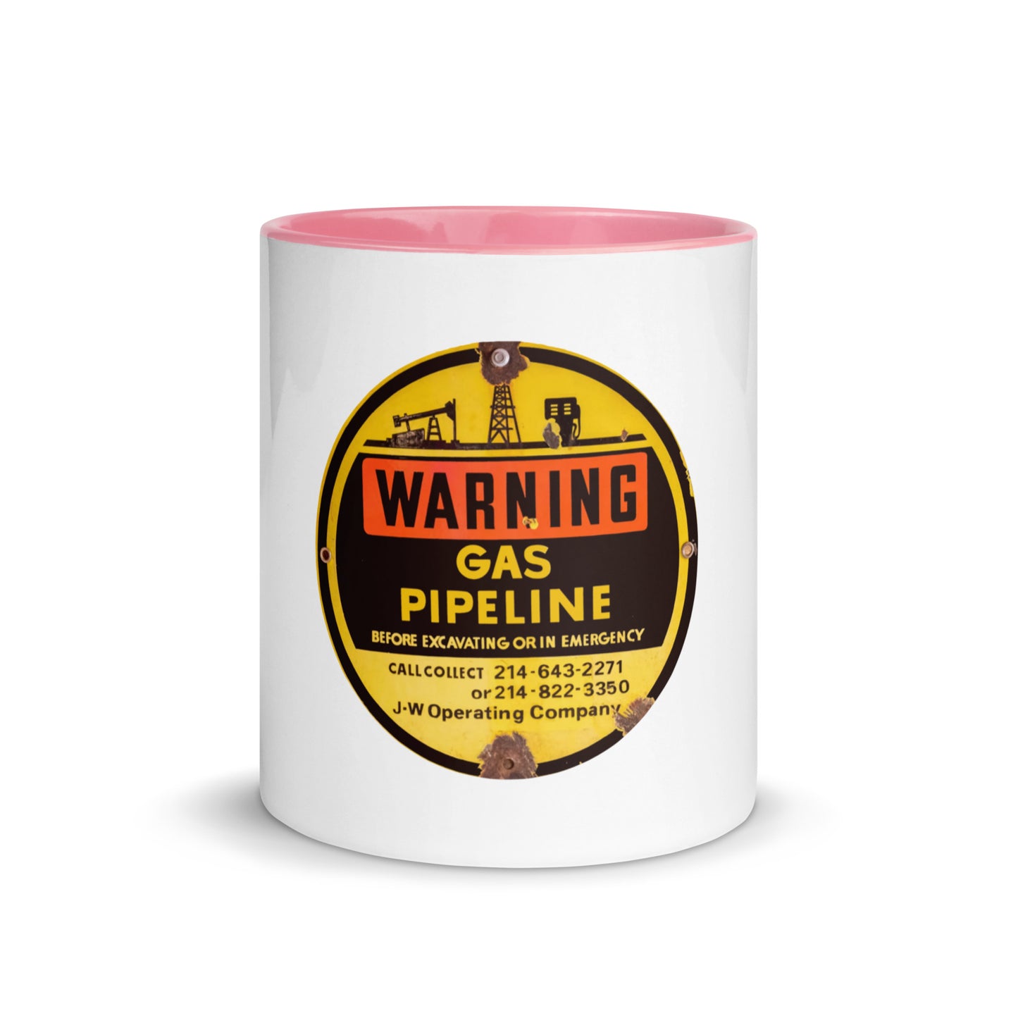 Retro Gas Warning Sign Tin Mug with Color Inside