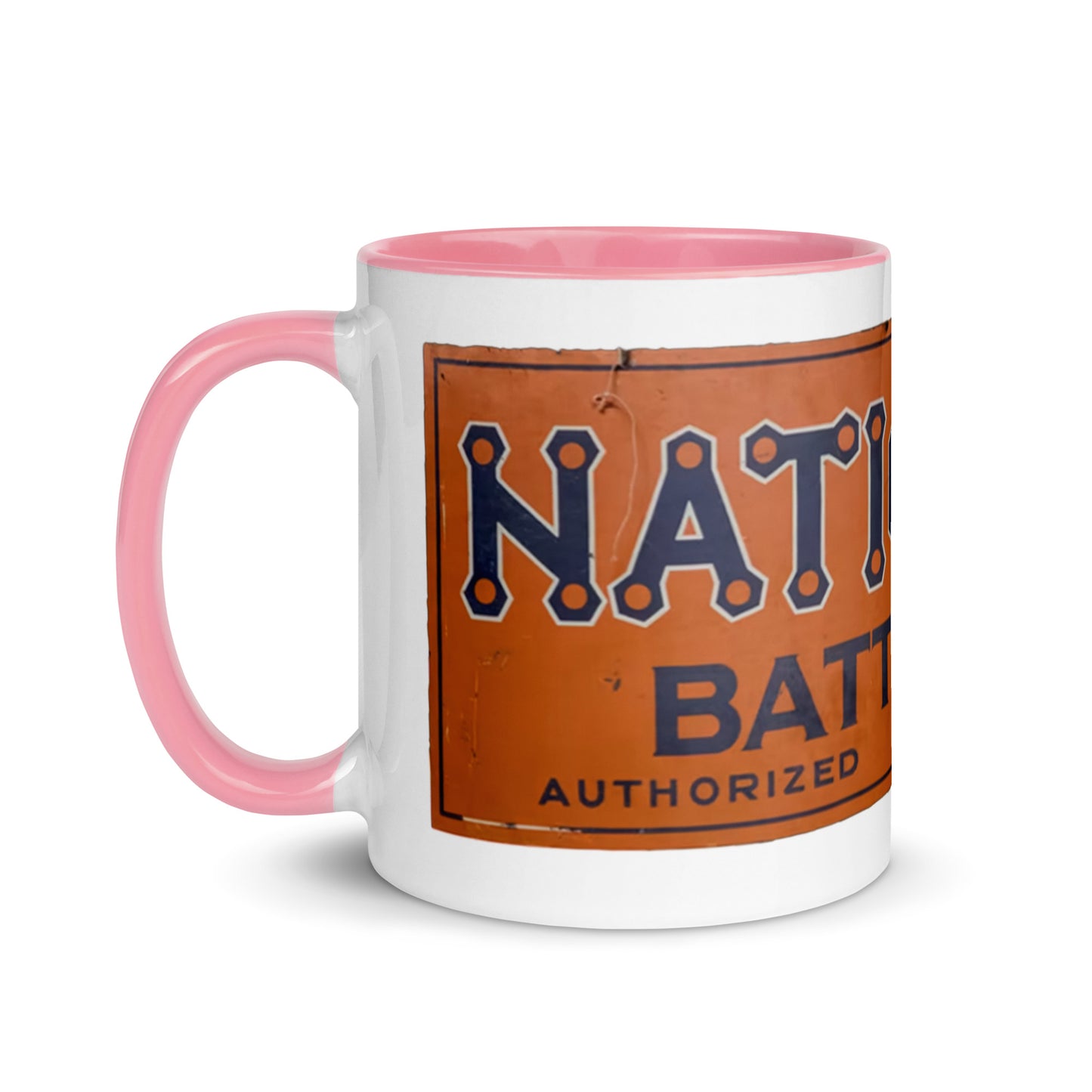 Retro National Battery Sign Patina Style Mug with Color Inside
