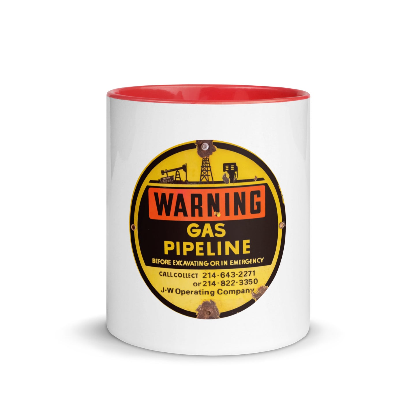 Retro Gas Warning Sign Tin Mug with Color Inside
