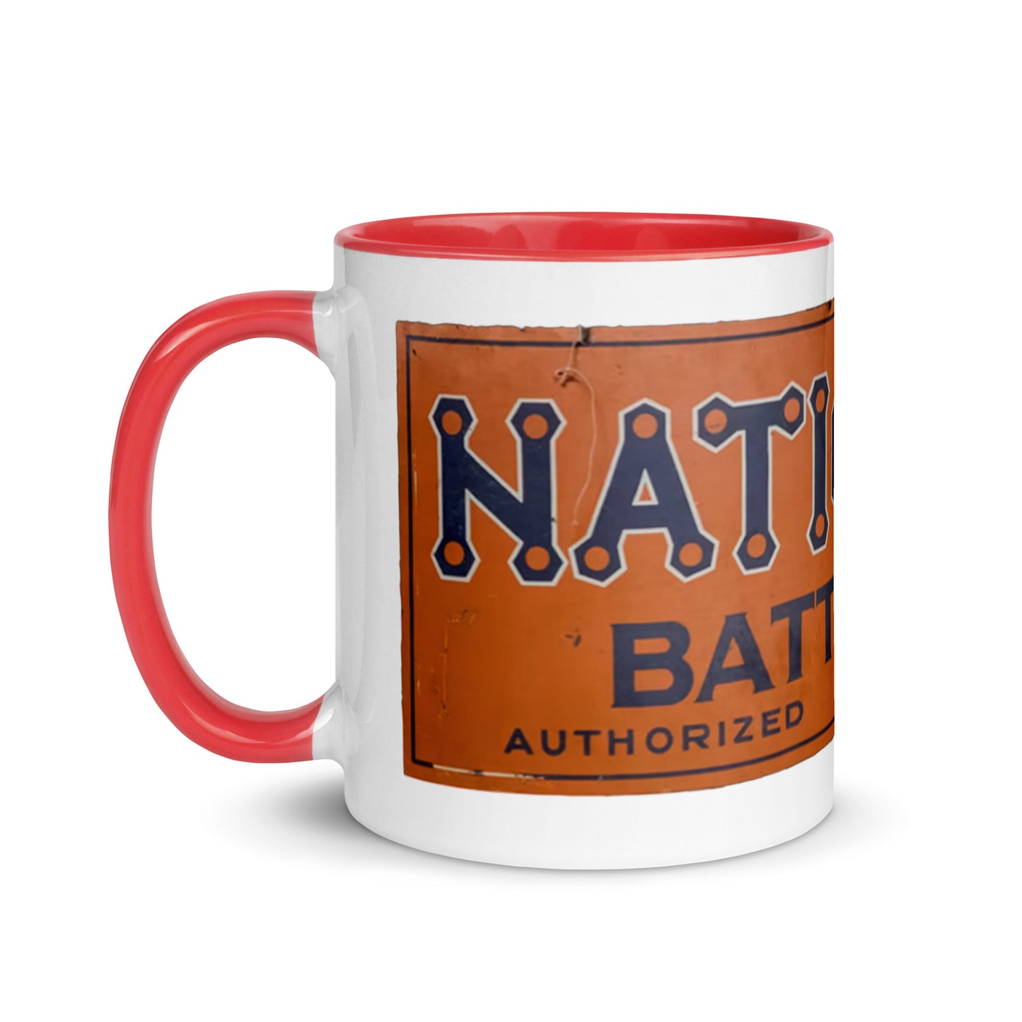 Retro National Battery Sign Patina Style Mug with Color Inside