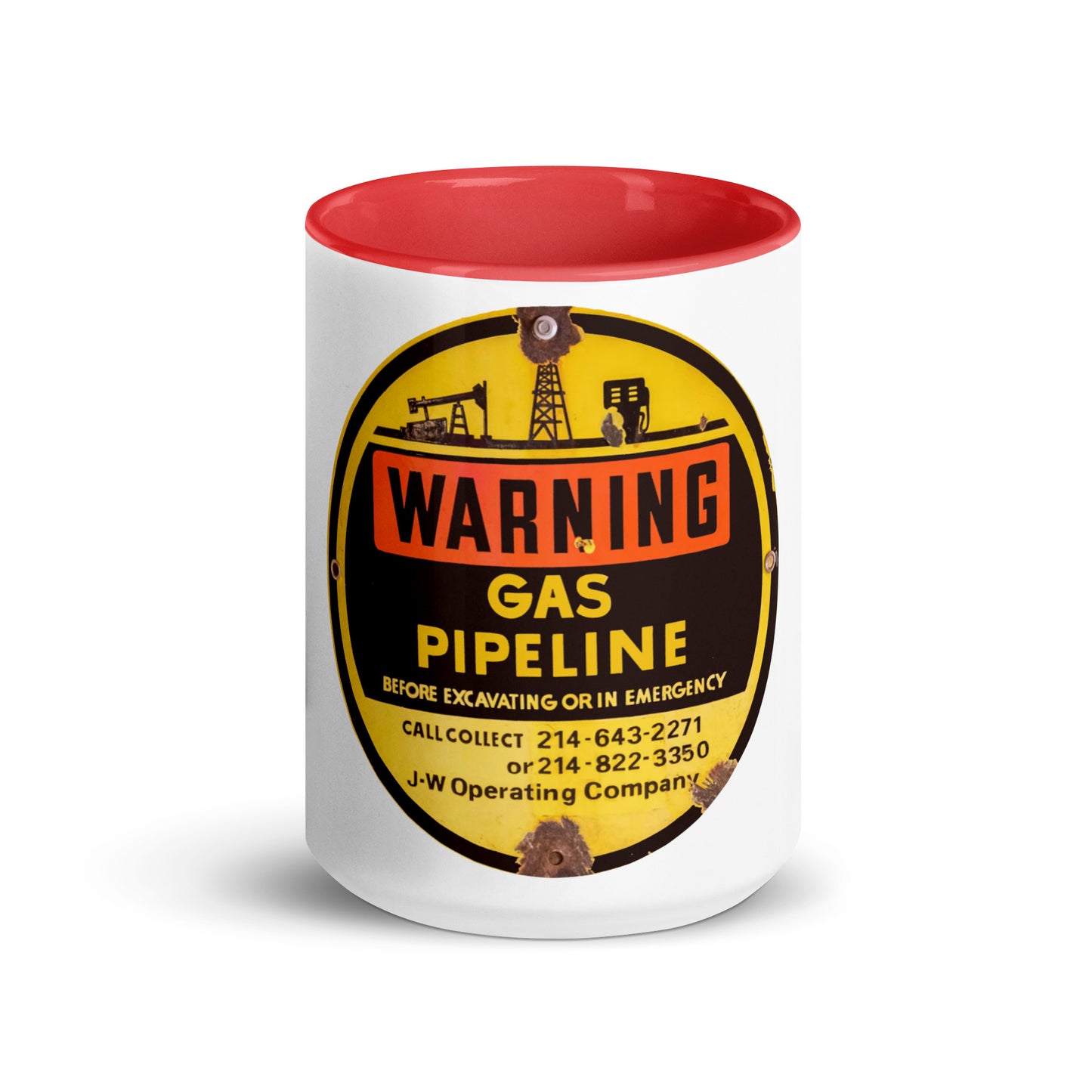 Retro Gas Warning Sign Tin Mug with Color Inside