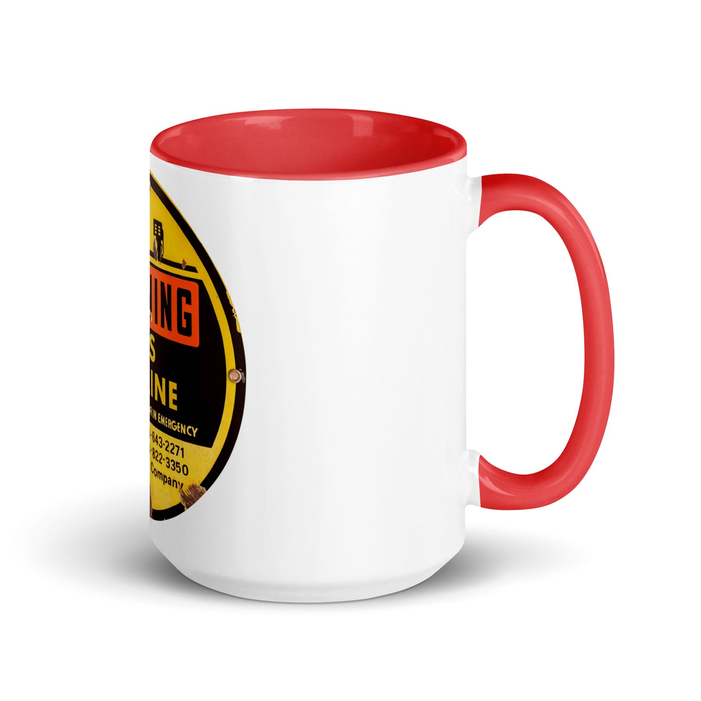 Retro Gas Warning Sign Tin Mug with Color Inside