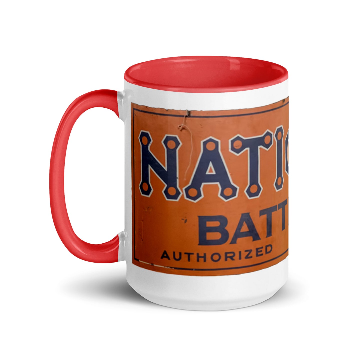 Retro National Battery Sign Patina Style Mug with Color Inside