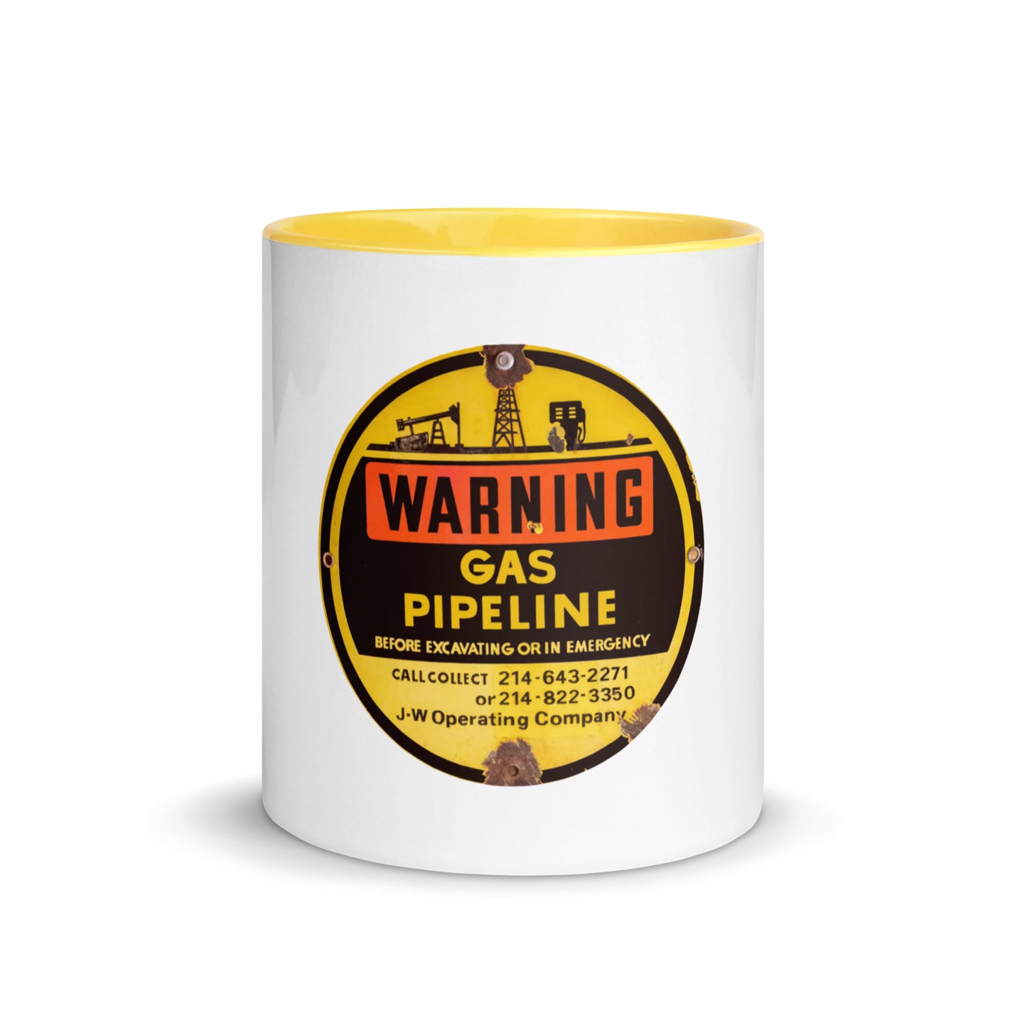 Retro Gas Warning Sign Tin Mug with Color Inside