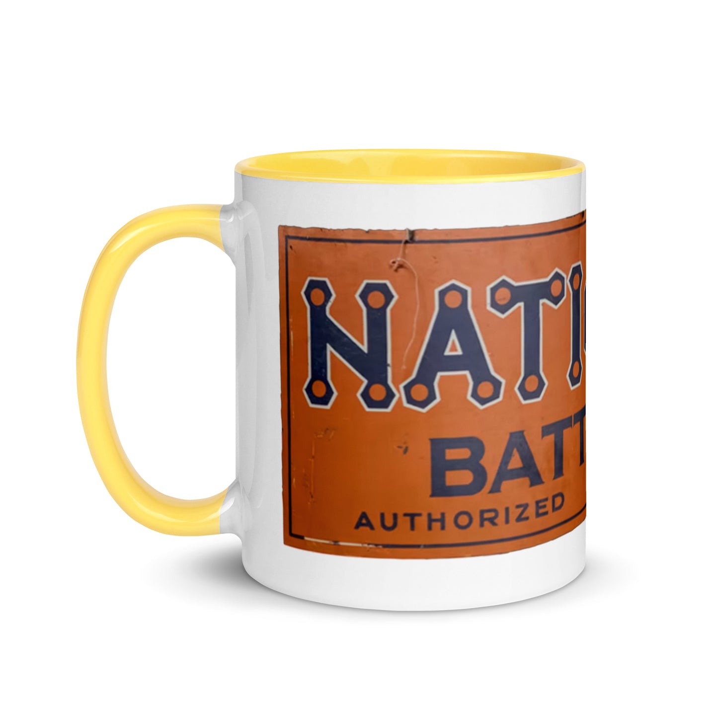 Retro National Battery Sign Patina Style Mug with Color Inside
