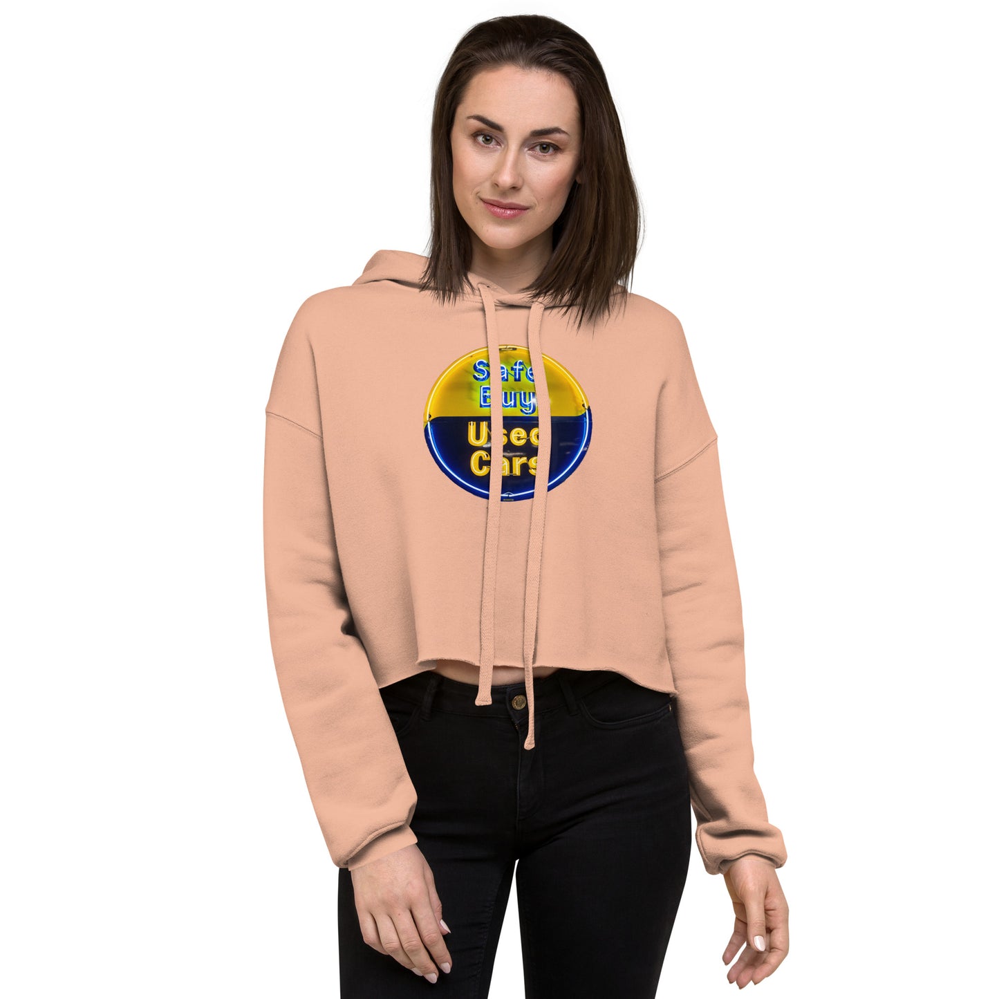 Buy Safe Vintage Used Car Sign Neon Style Crop Hoodie