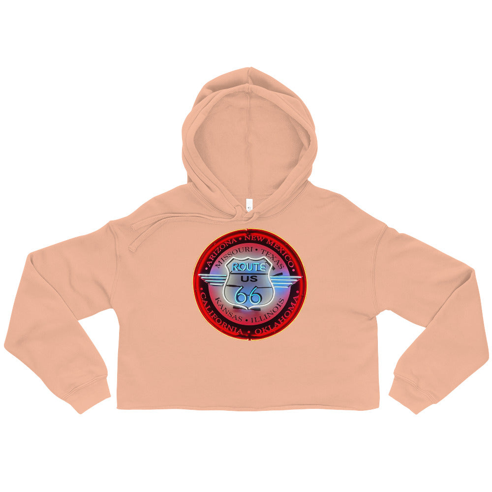 Vintage Route 66 Neon Style Lit Crop Hoodie