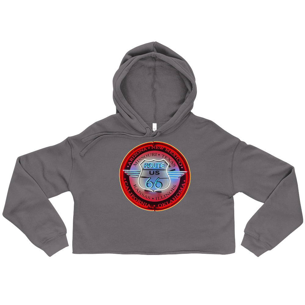 Vintage Route 66 Neon Style Lit Crop Hoodie