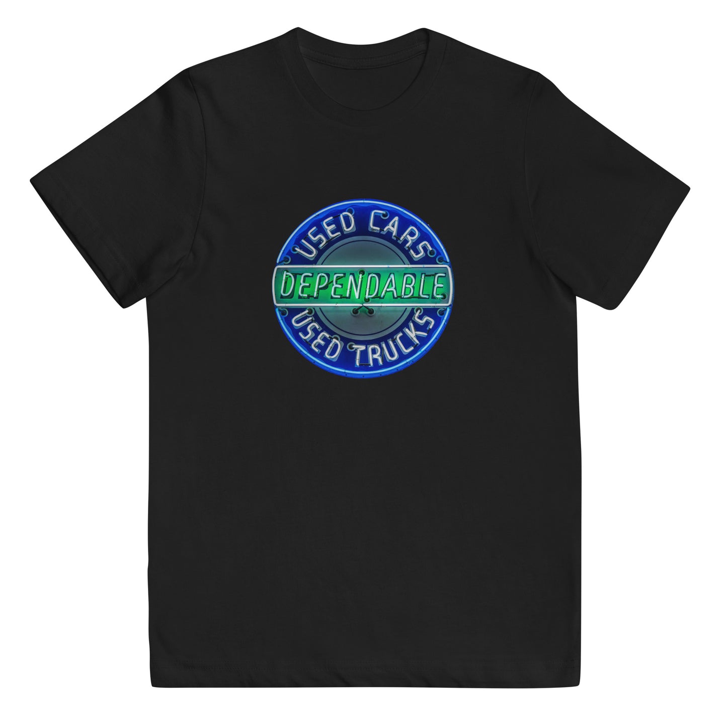 Retro Dependable Used Cars Neon Design Youth jersey t-shirt