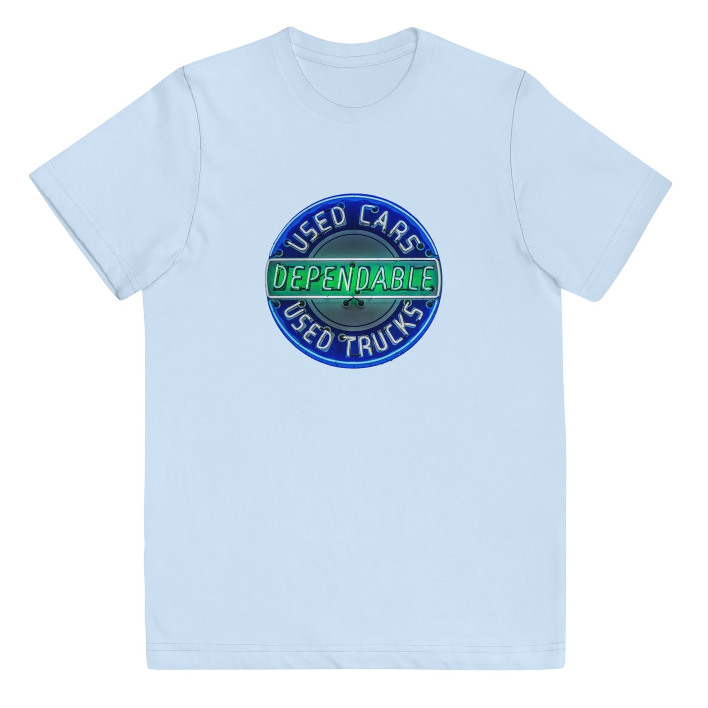Retro Dependable Used Cars Neon Design Youth jersey t-shirt