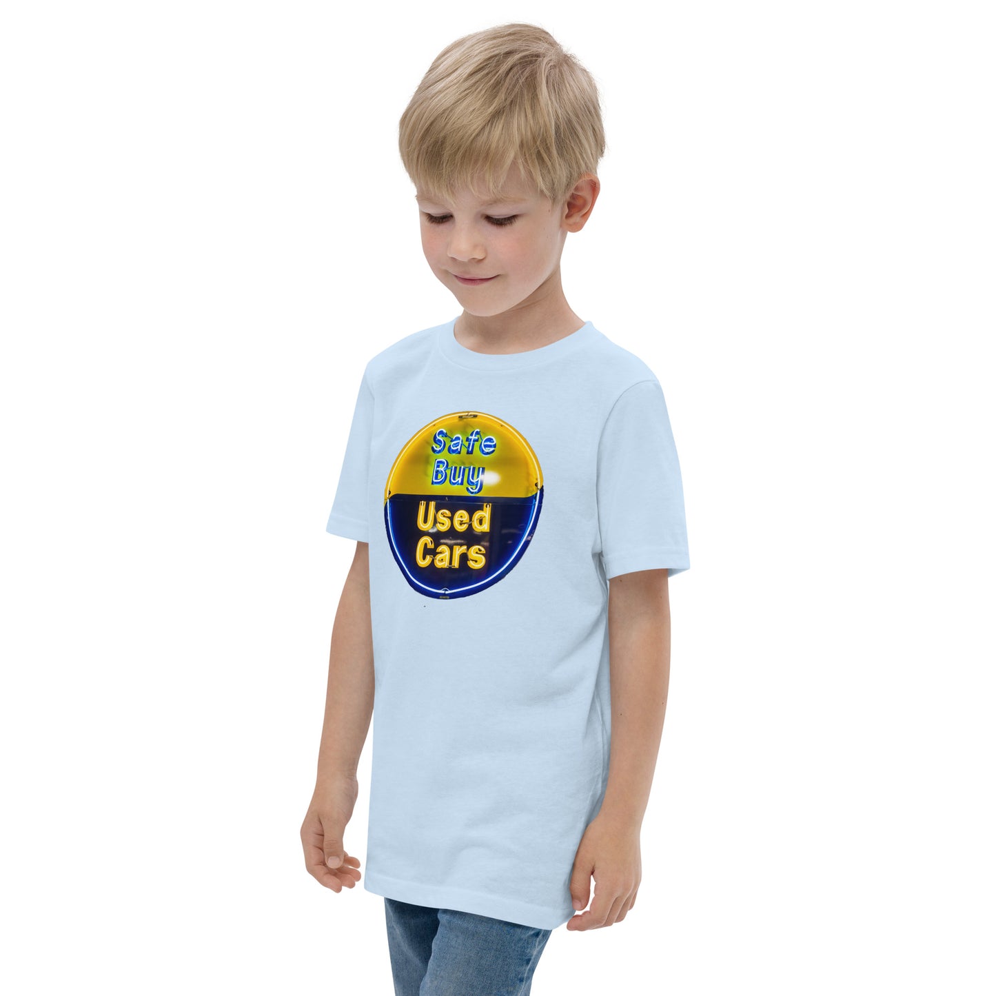Buy Safe Vintage Used Car Sign Neon Style Youth jersey t-shirt