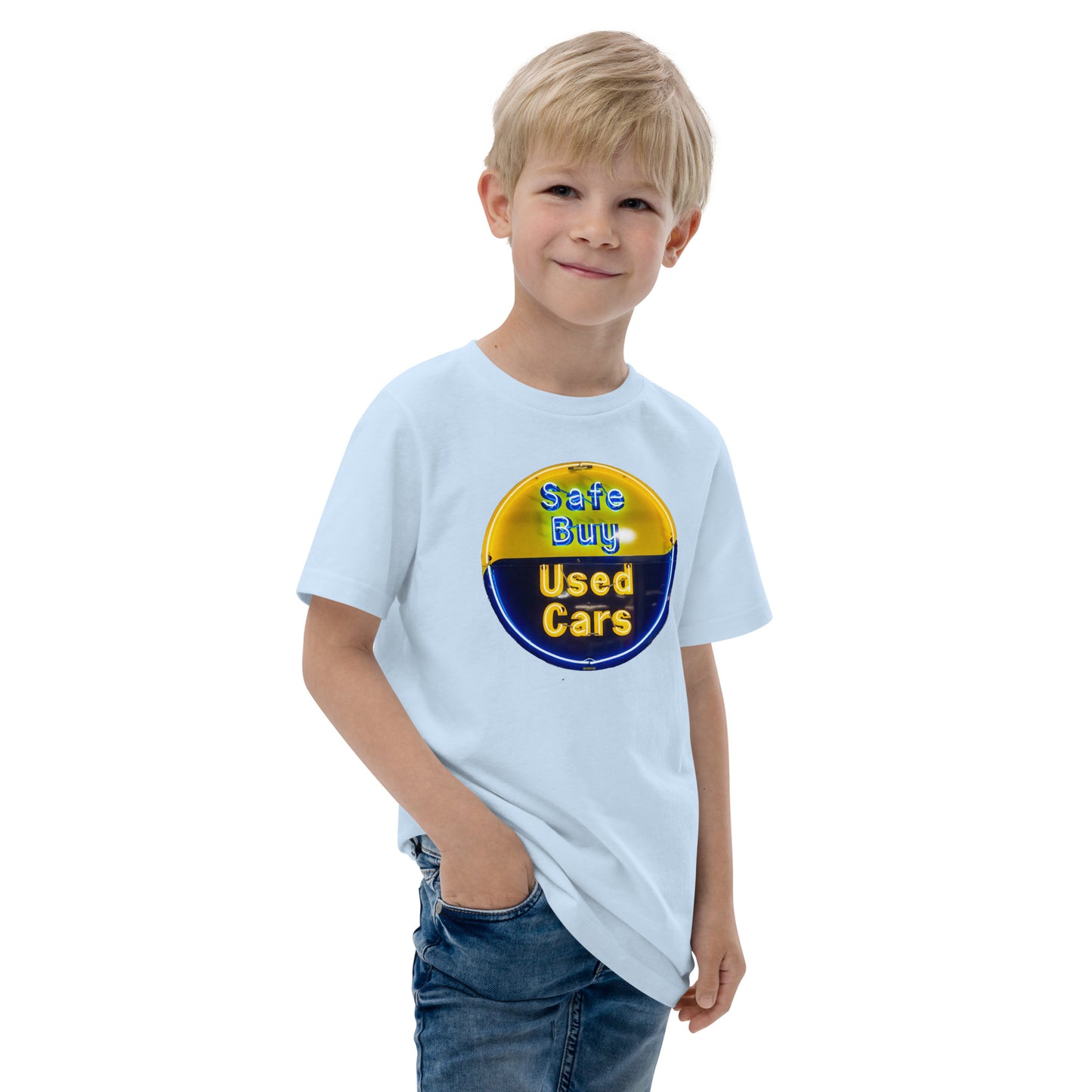 Buy Safe Vintage Used Car Sign Neon Style Youth jersey t-shirt