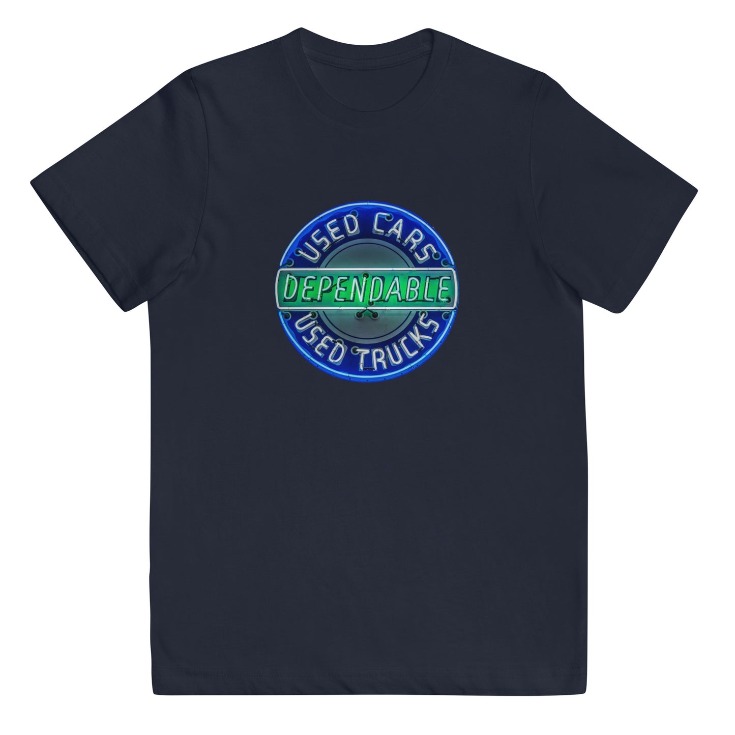 Retro Dependable Used Cars Neon Design Youth jersey t-shirt