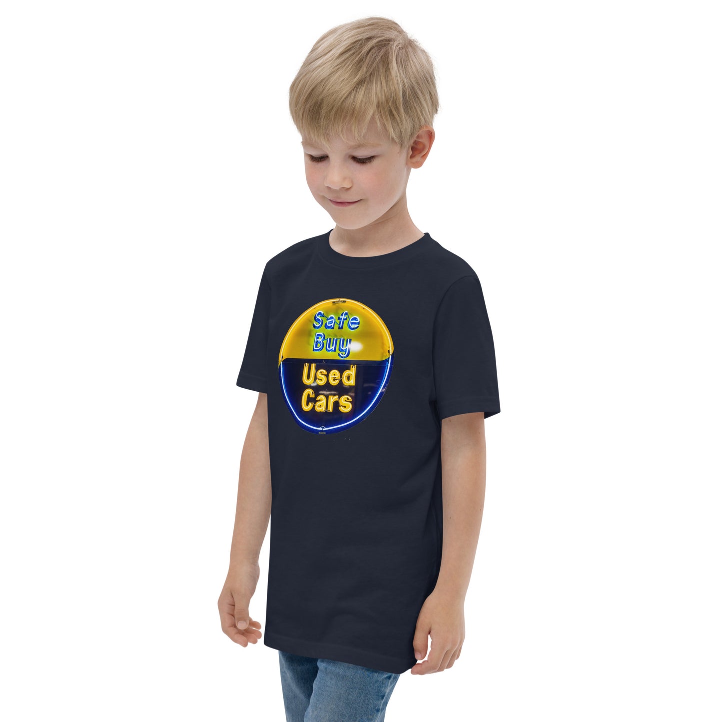 Buy Safe Vintage Used Car Sign Neon Style Youth jersey t-shirt