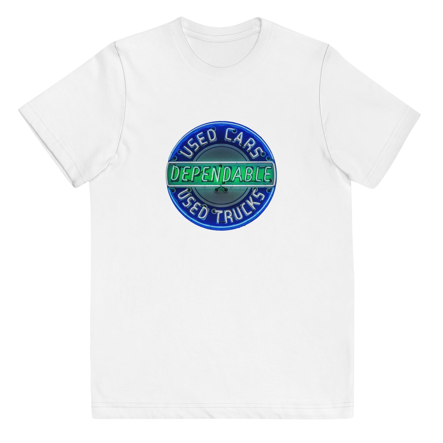 Retro Dependable Used Cars Neon Design Youth jersey t-shirt