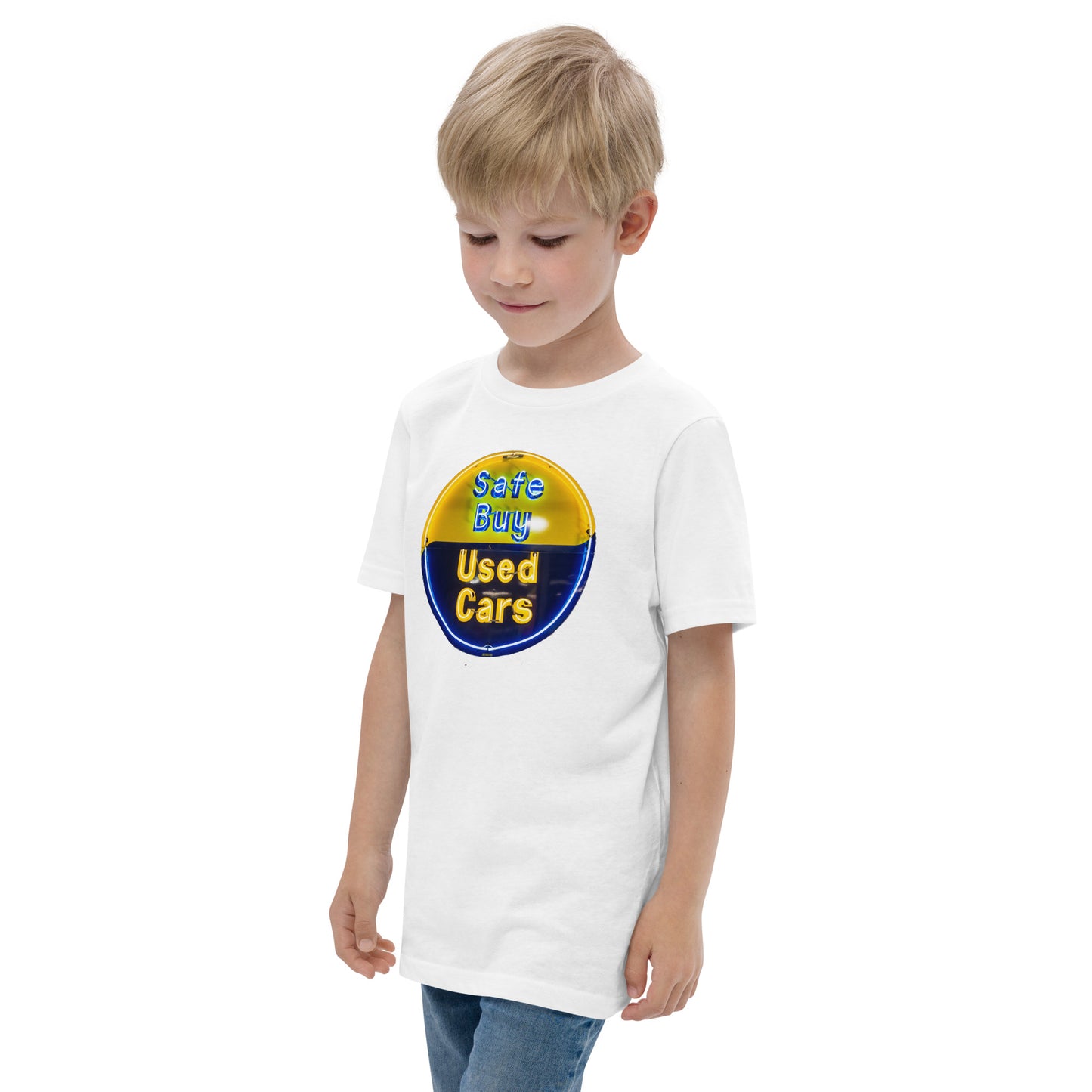 Buy Safe Vintage Used Car Sign Neon Style Youth jersey t-shirt