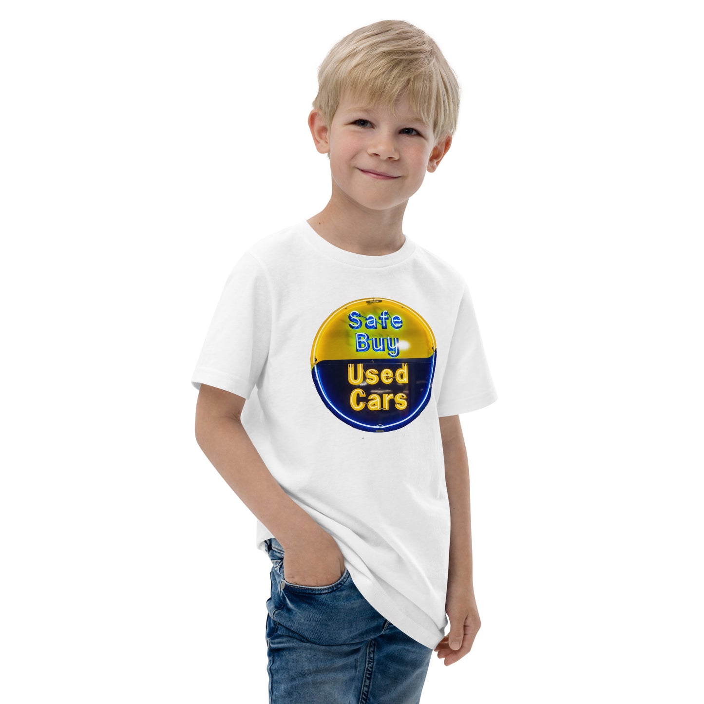 Buy Safe Vintage Used Car Sign Neon Style Youth jersey t-shirt