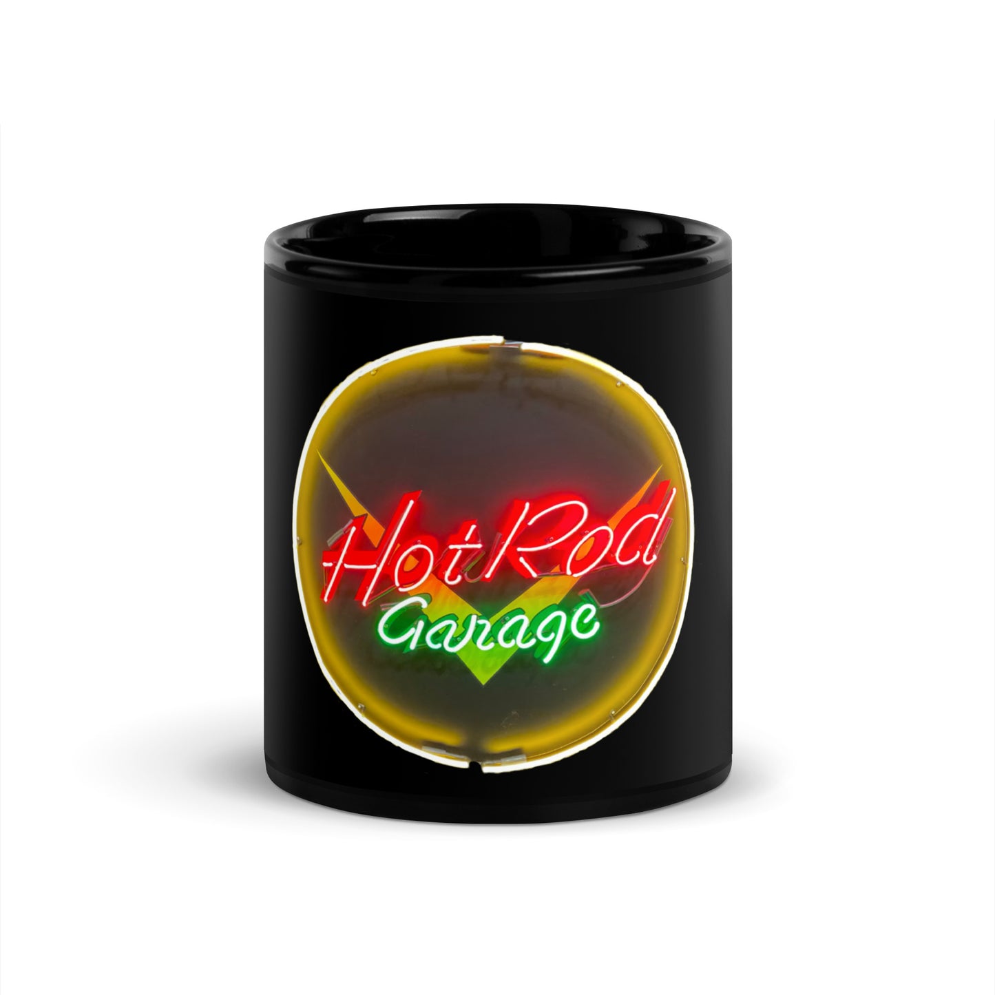 Hot Rod Garage Vintage Neon Sign Black Glossy Mug