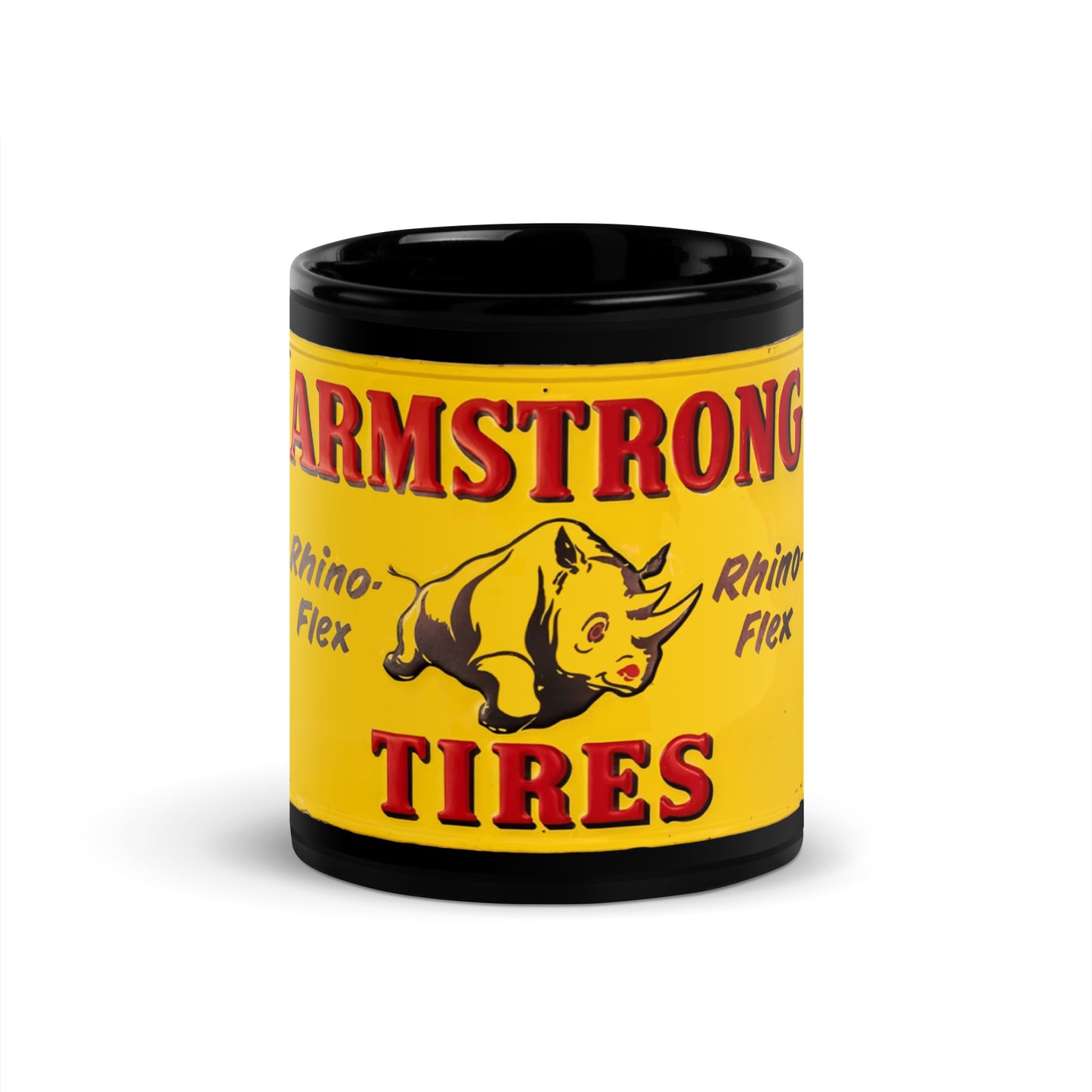 Retro Rhino Tire Sign Tin Style Black Glossy Mug