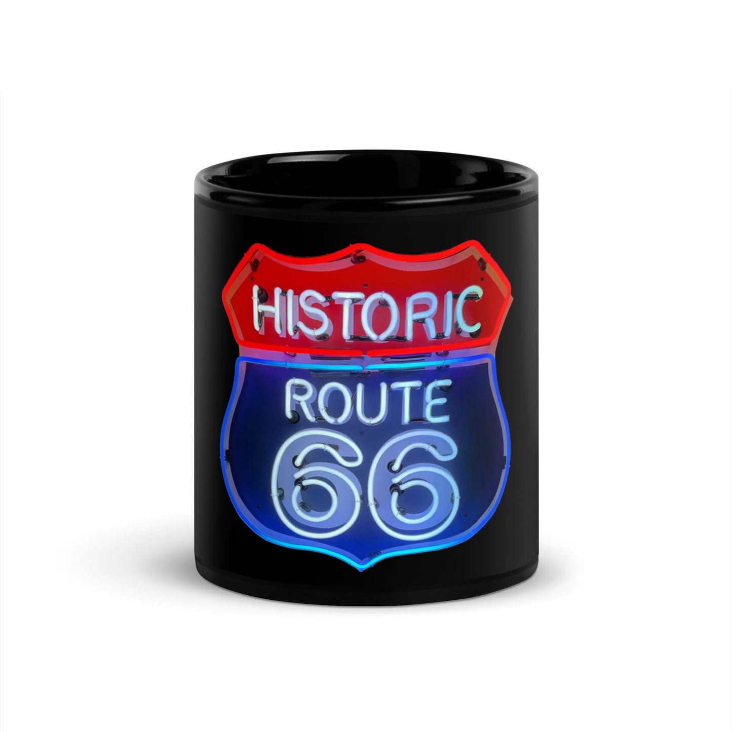 Vintage Route 66 Neon Style Black Glossy Mug