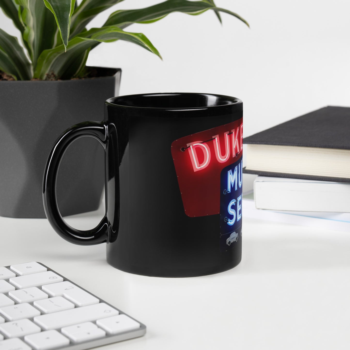 Duke + Bob Retro Neon Style Black Glossy Mug