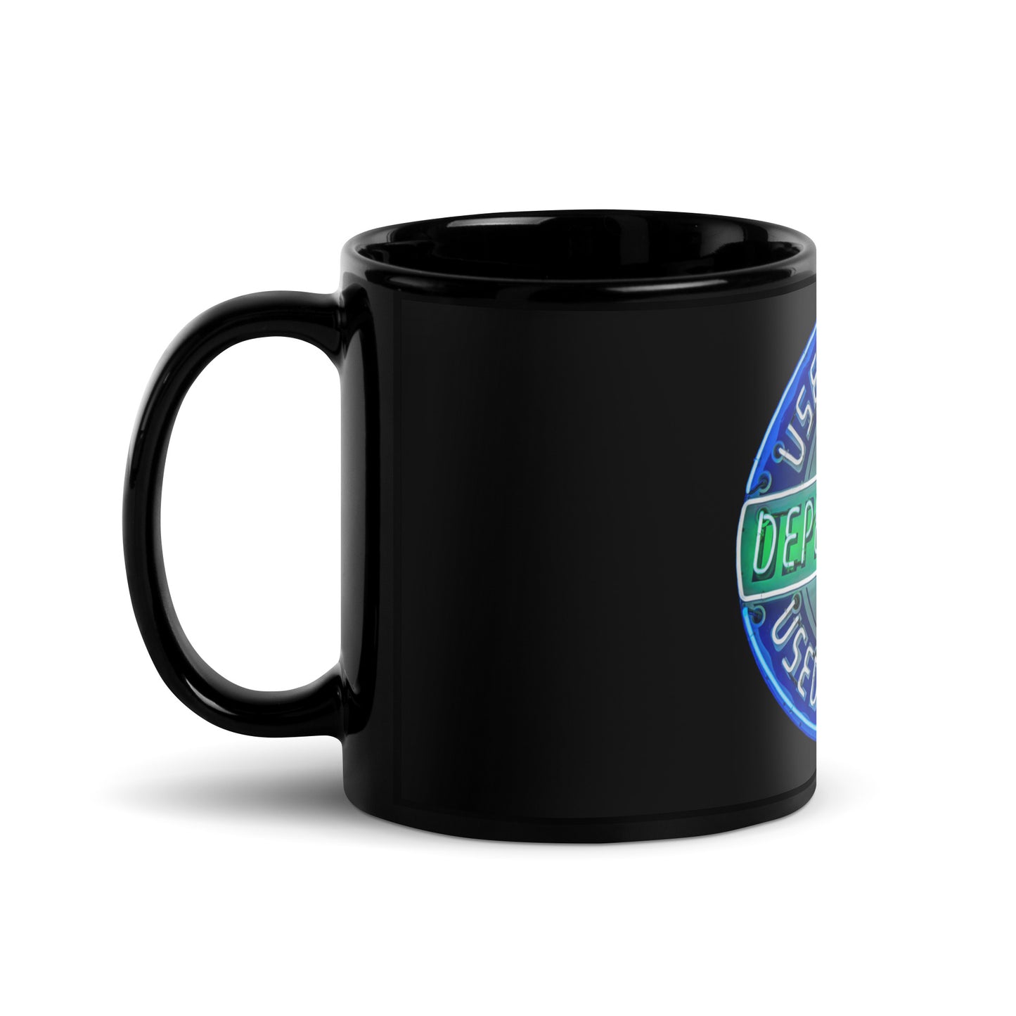 Retro Dependable Used Cars Neon Design Black Glossy Mug