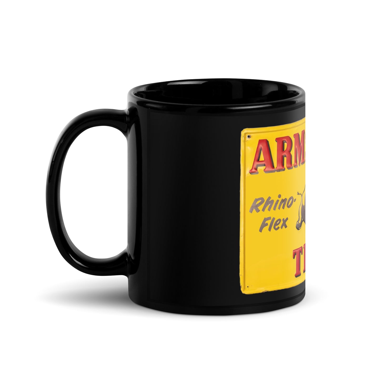 Retro Rhino Tire Sign Tin Style Black Glossy Mug