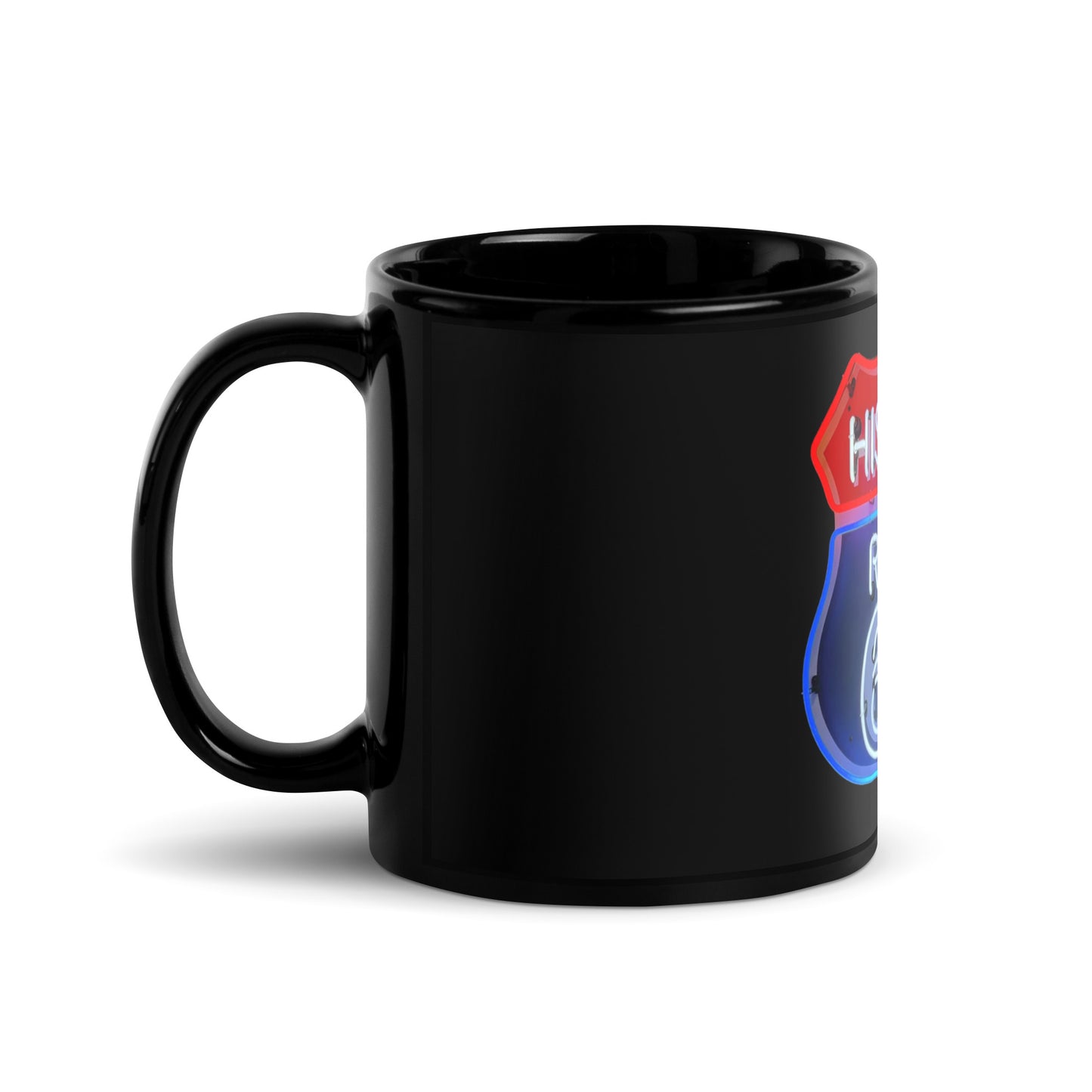 Vintage Route 66 Neon Style Black Glossy Mug