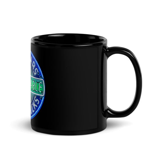 Retro Dependable Used Cars Neon Design Black Glossy Mug